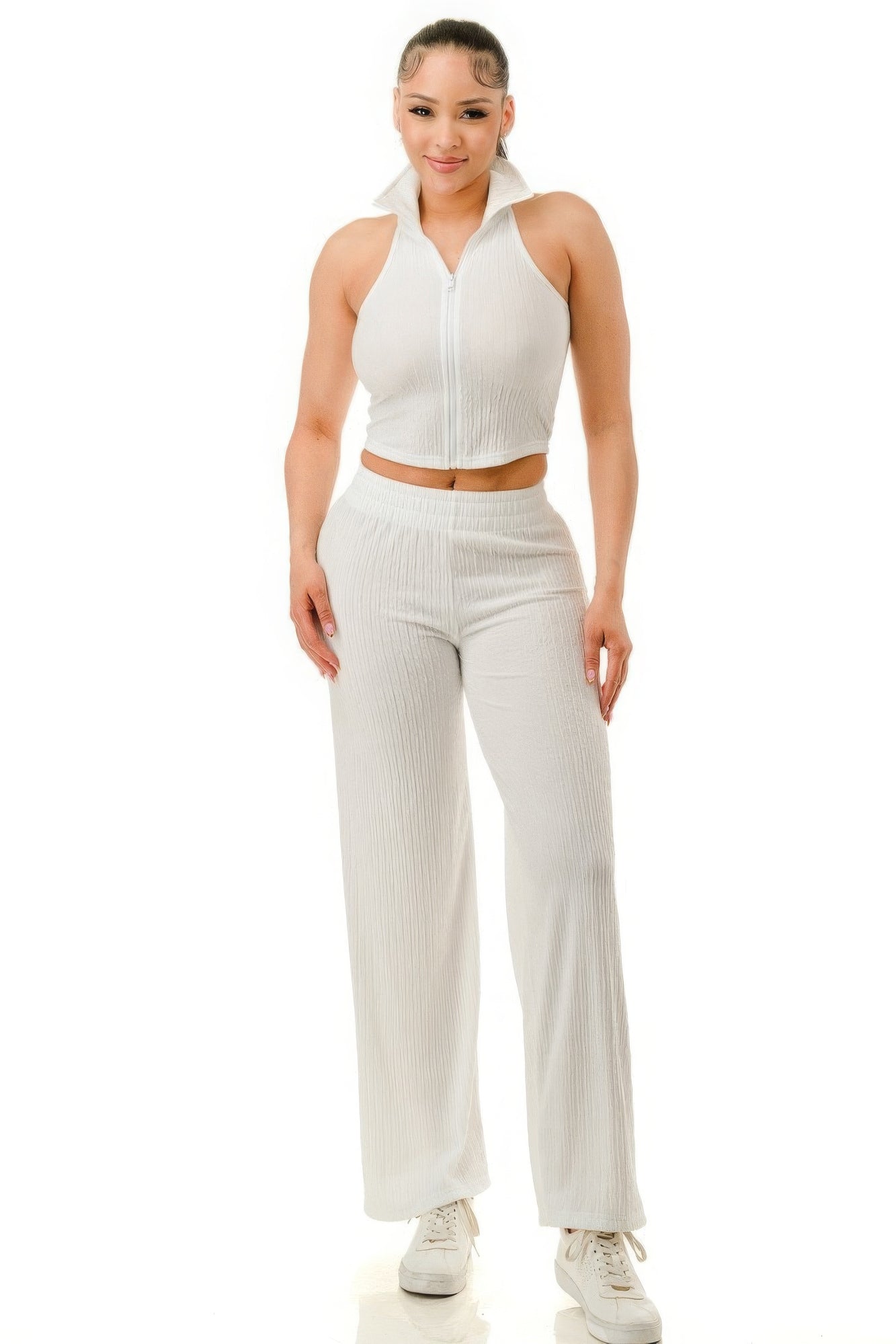 Crinkle Wide Pants Set Zipper product image