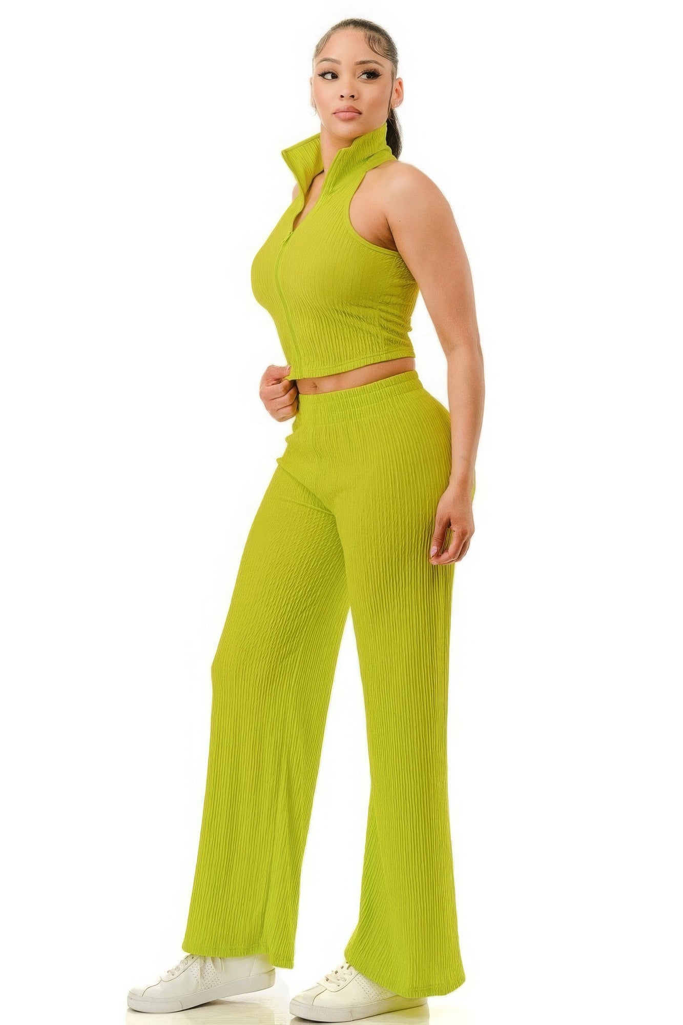 Crinkle Wide Pants Set Zipper product image