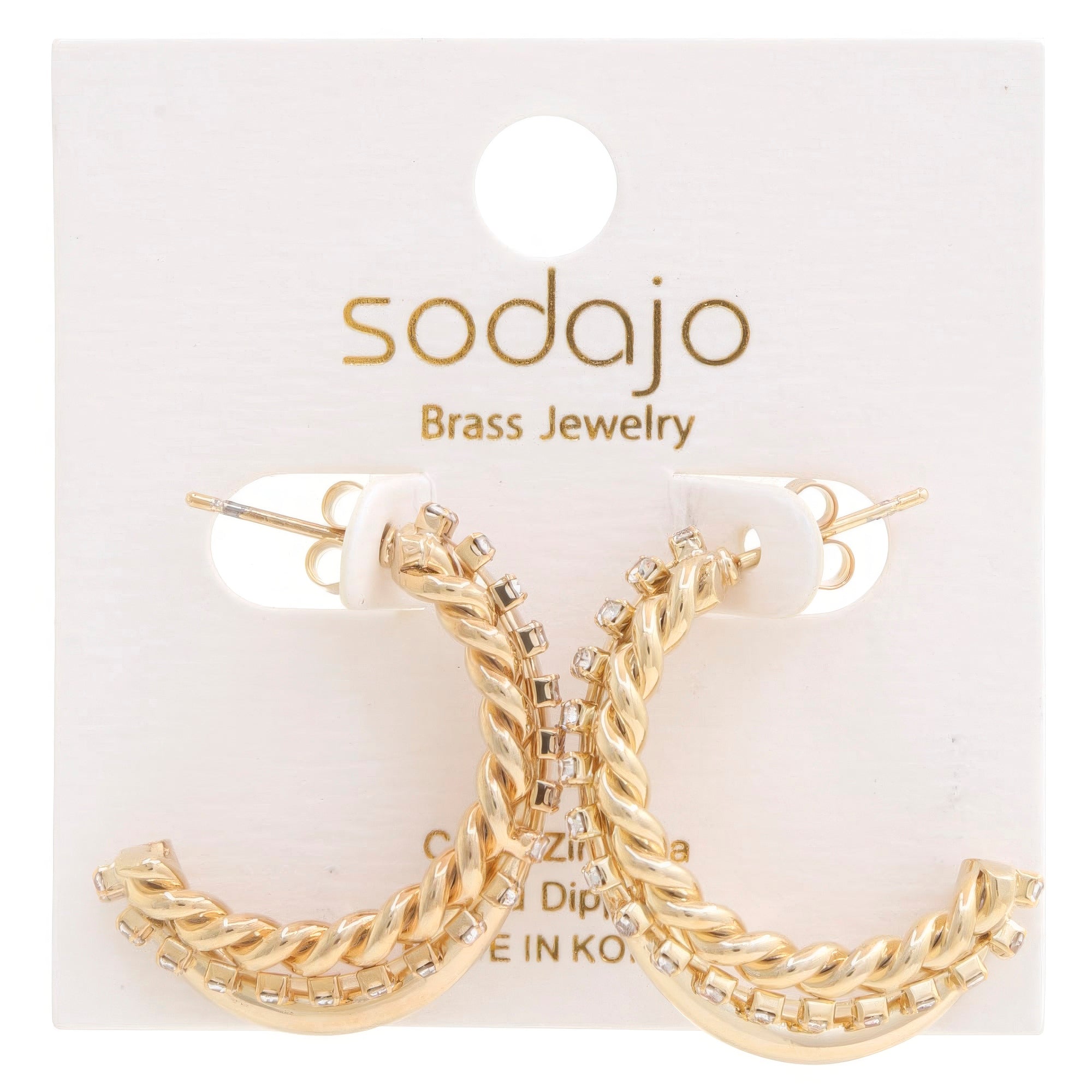 Rope Rhinestone Open Hoop Gold Dipped Earring product image