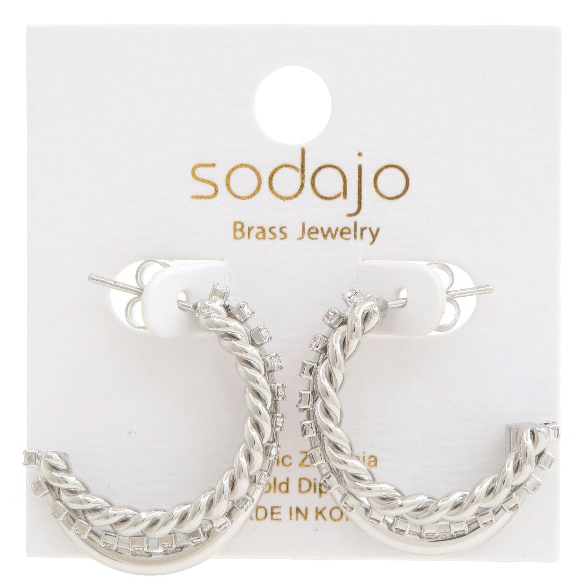 Rope Rhinestone Open Hoop Gold Dipped Earring product image