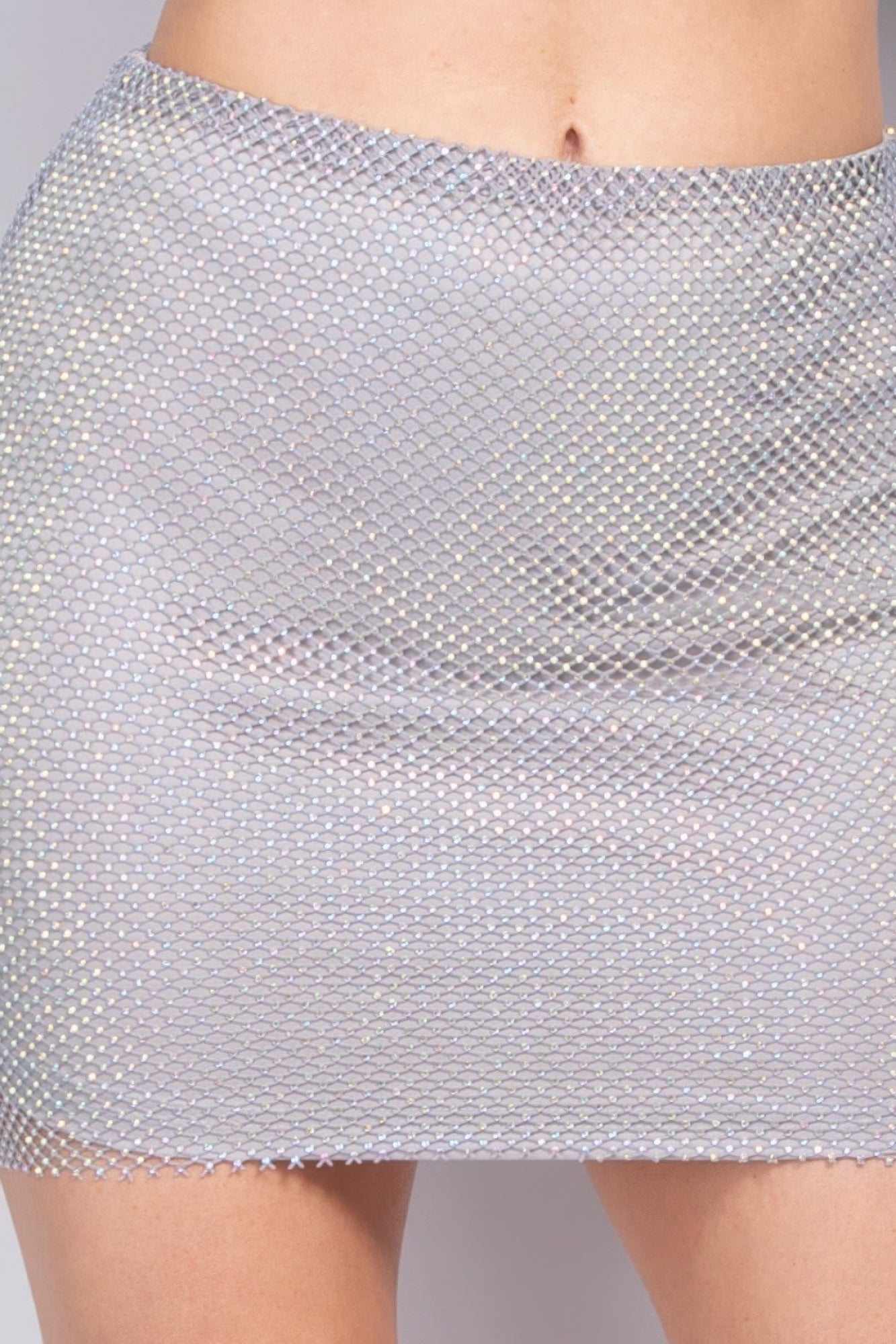 Mid-rise Rhinestone Fishnet Mini Skirt product image