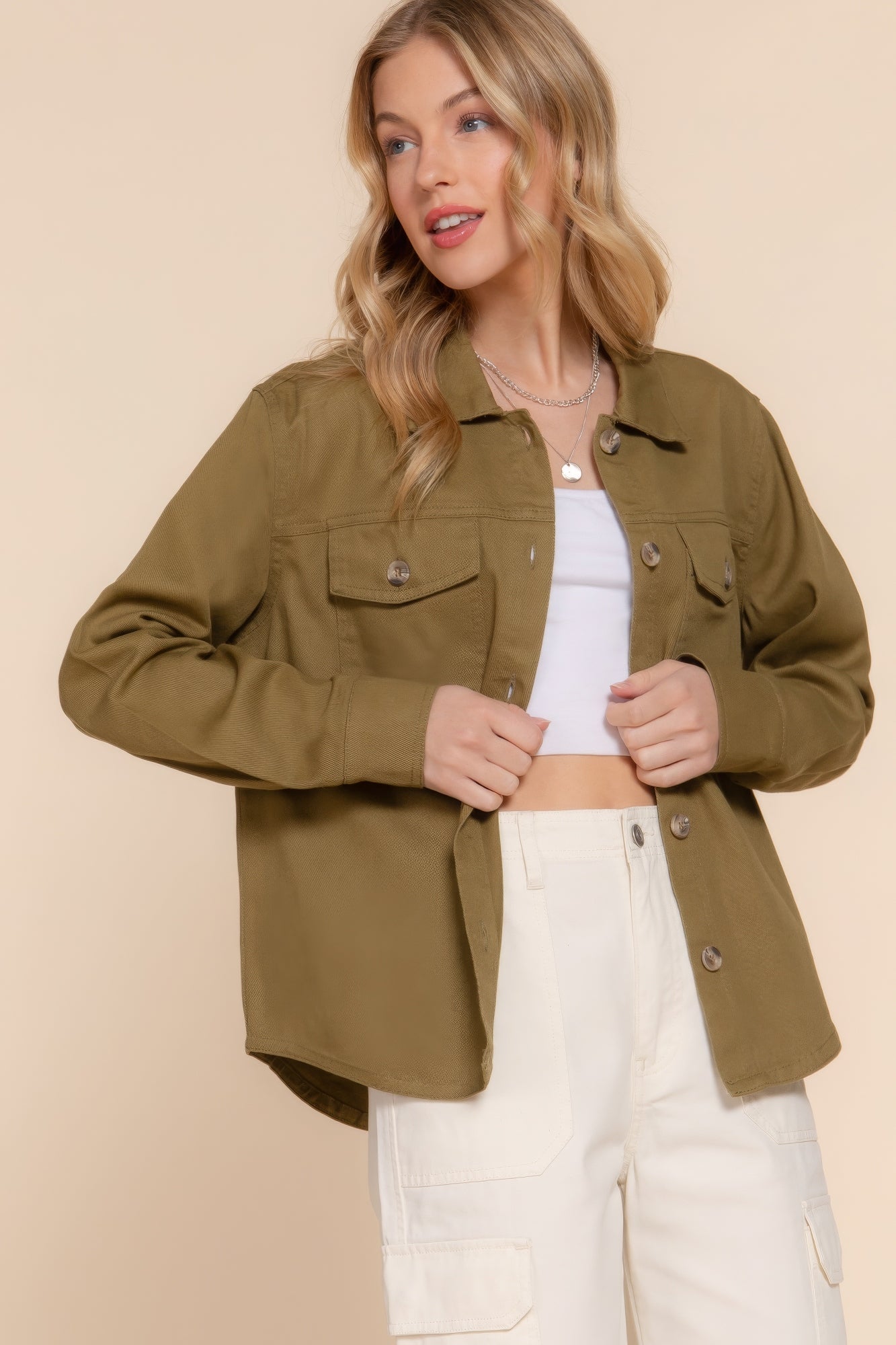 Button Down Cotton Denim Shacket product image