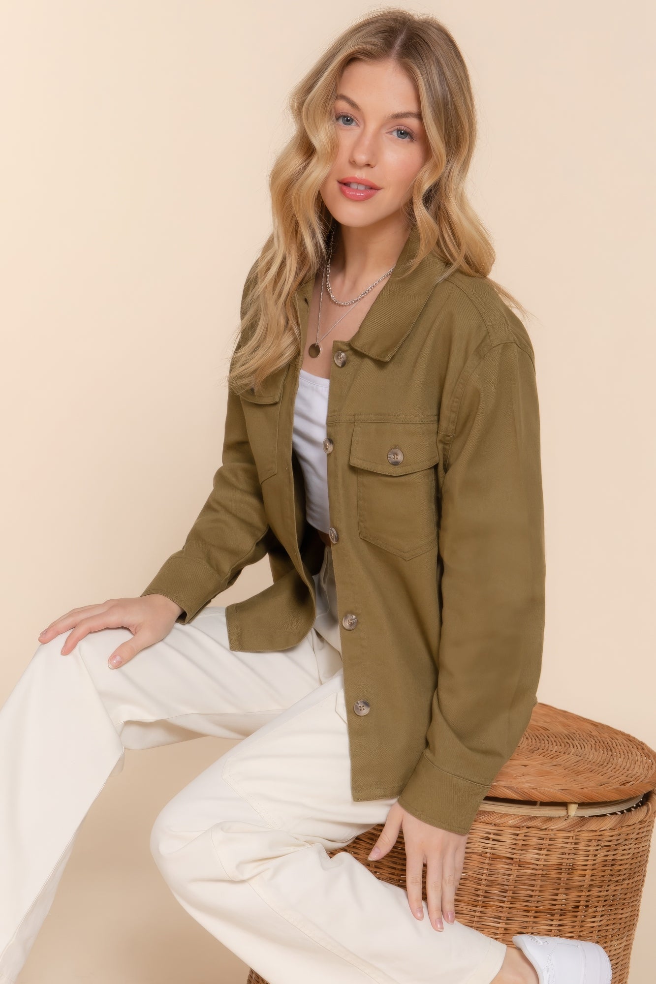 Button Down Cotton Denim Shacket product image