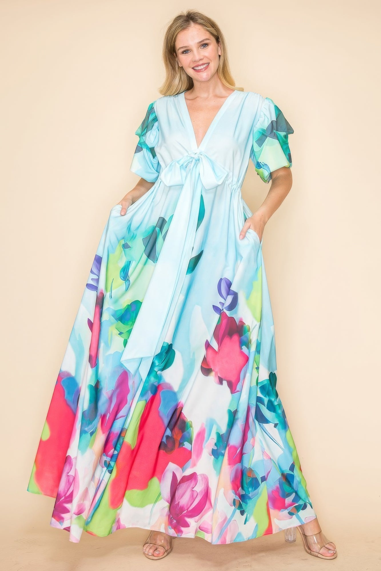 Printed V Neck Maxi Dress product image