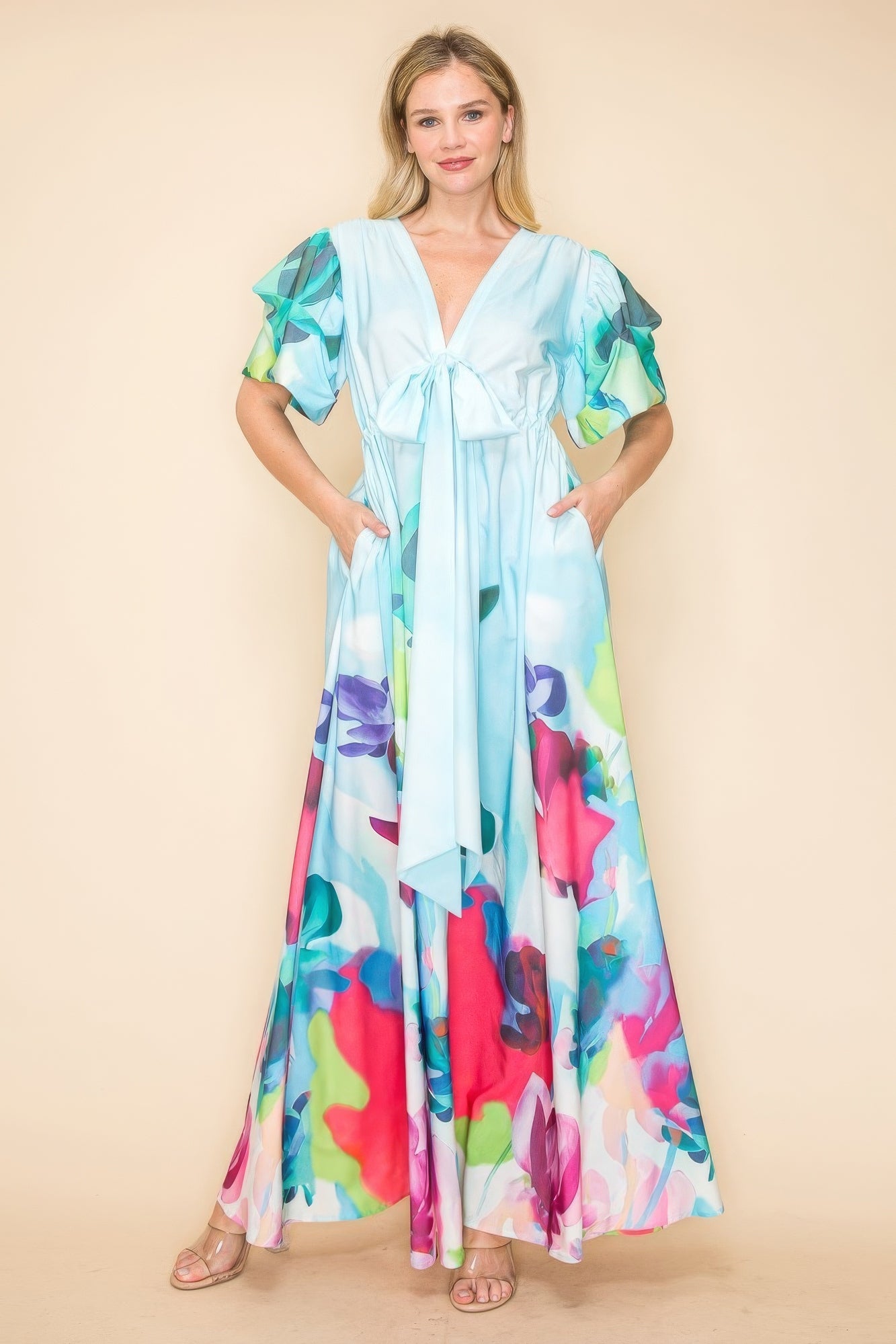 Printed V Neck Maxi Dress product image