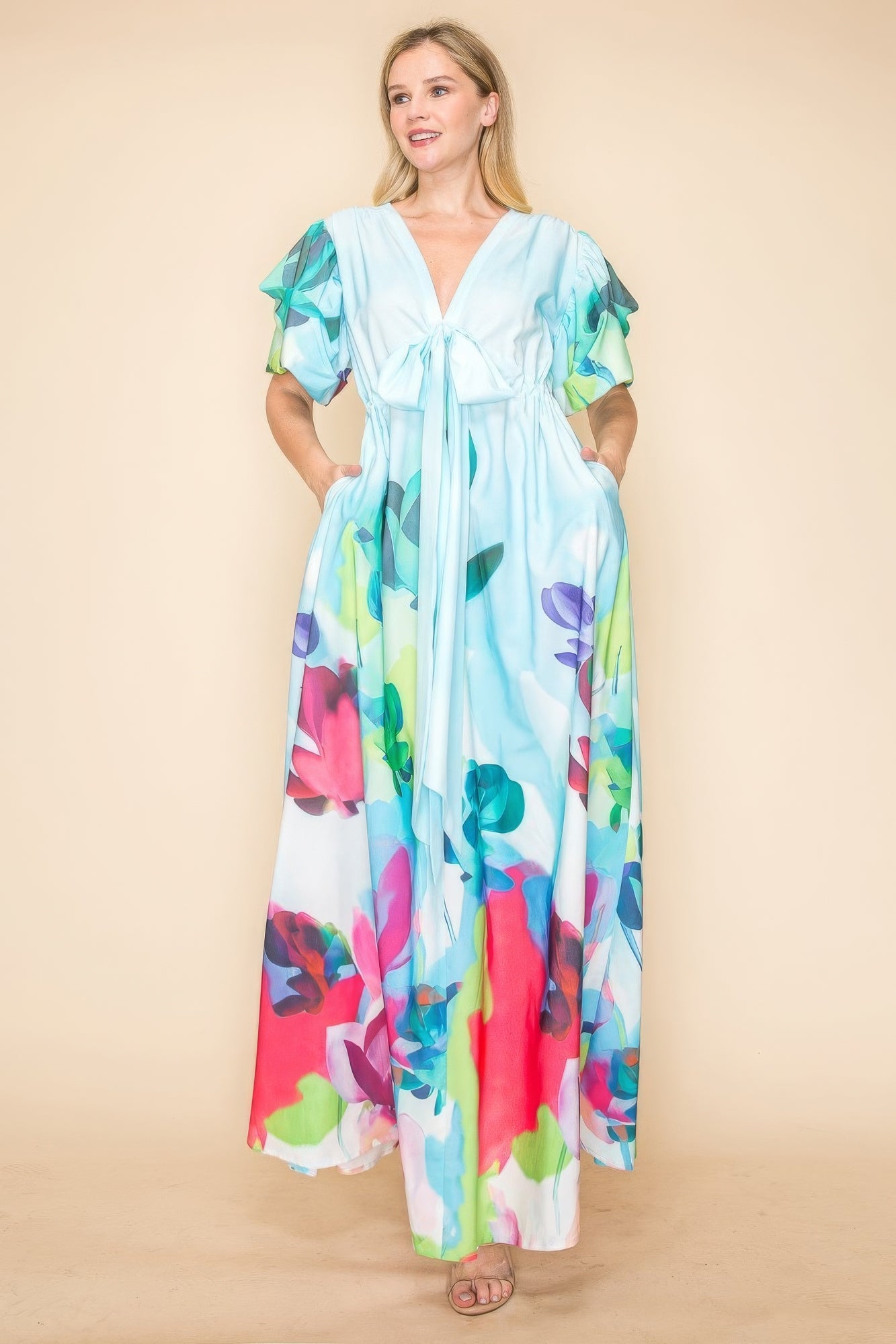 Printed V Neck Maxi Dress product image