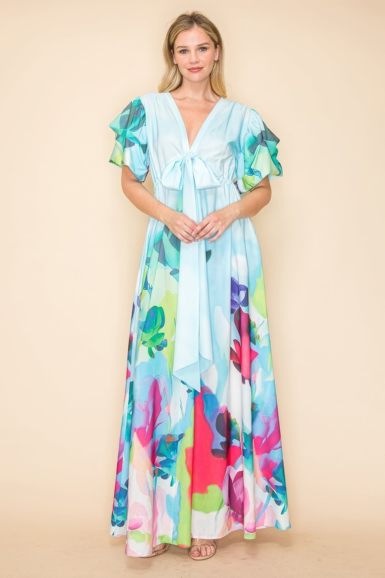 Printed V Neck Maxi Dress product image