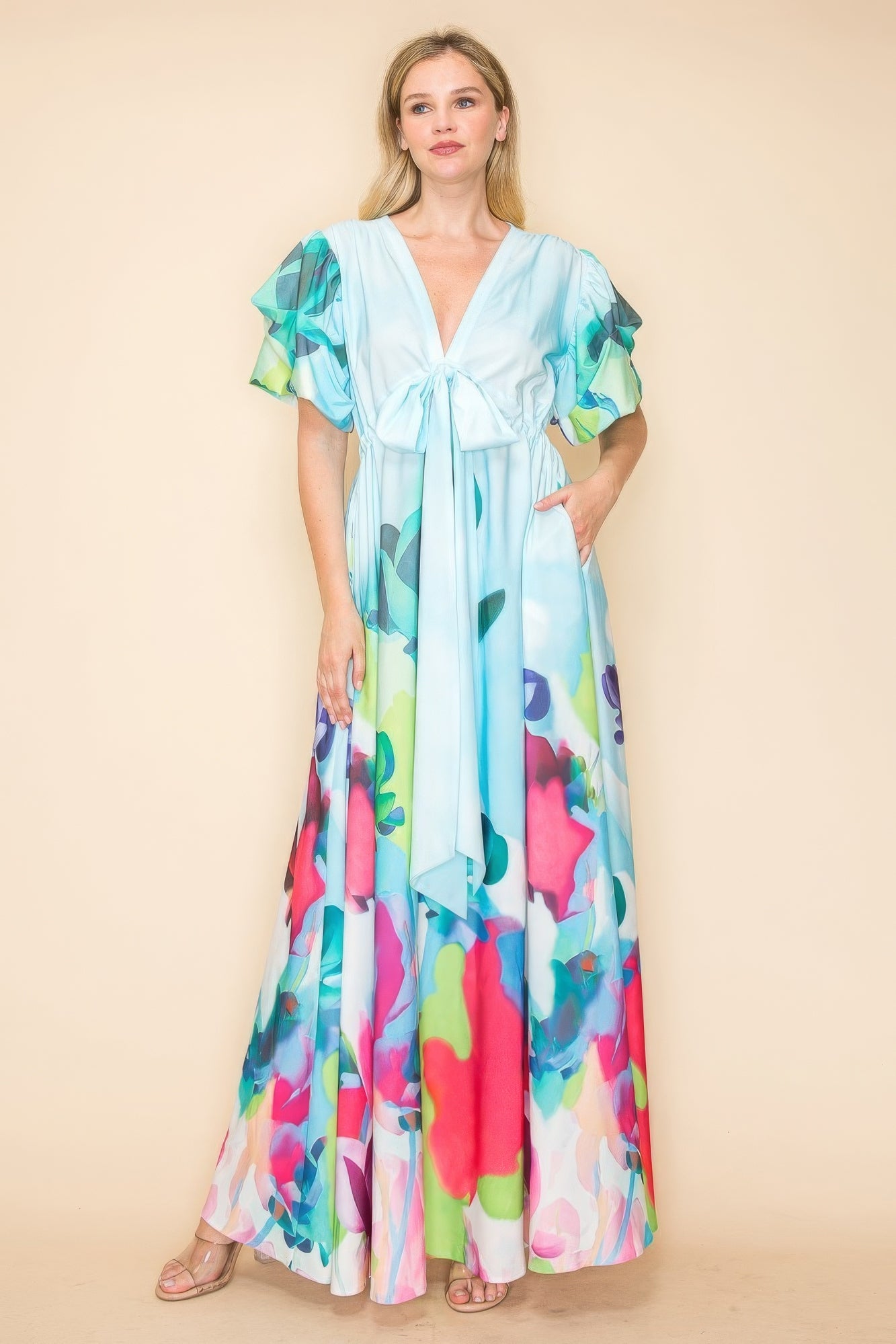 Printed V Neck Maxi Dress product image