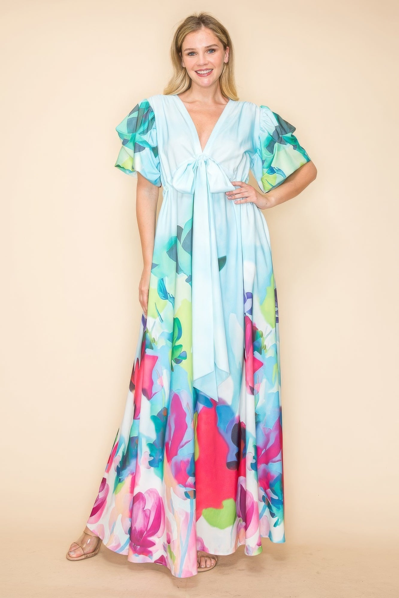 Printed V Neck Maxi Dress product image