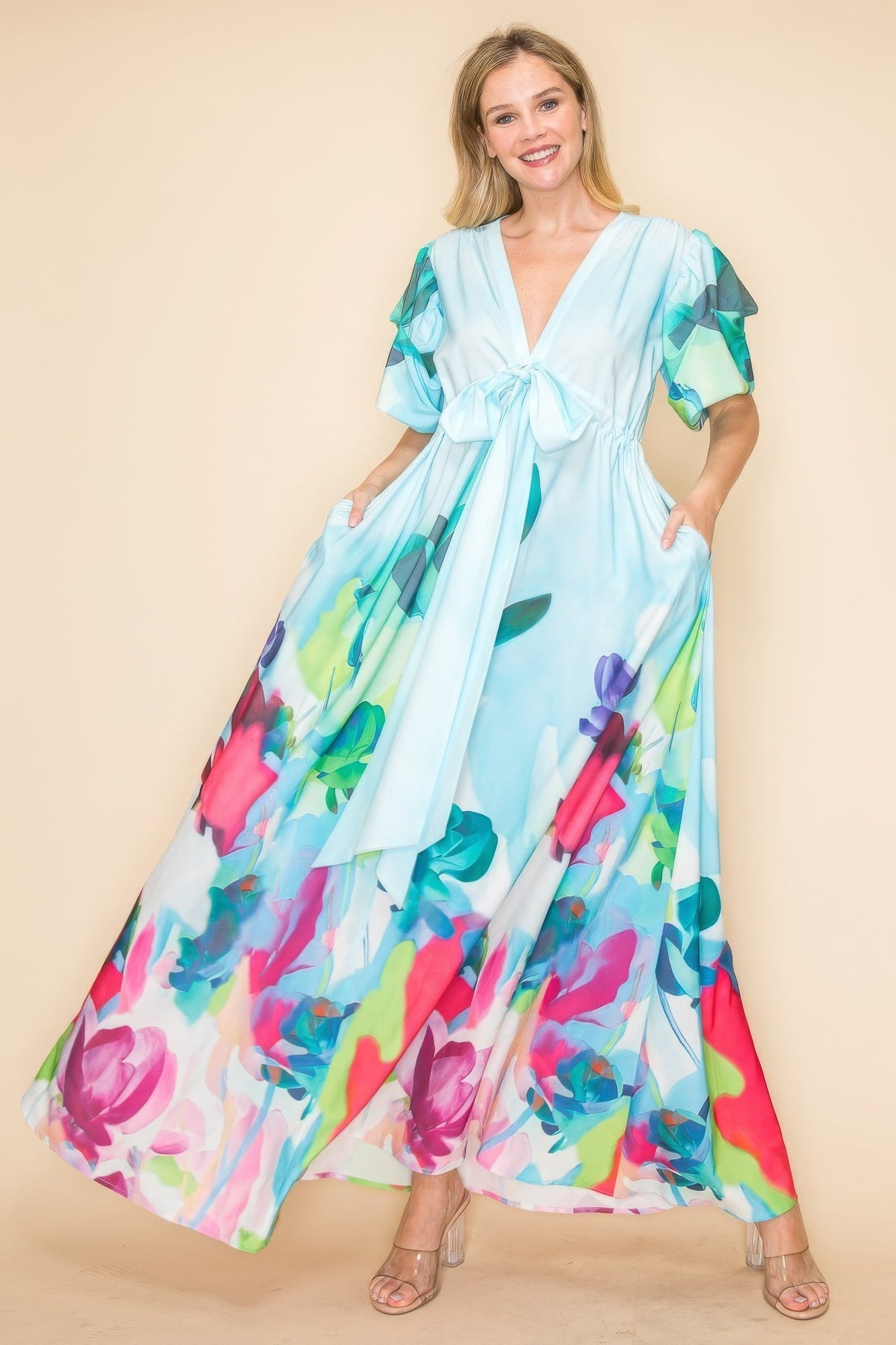 Printed V Neck Maxi Dress product image