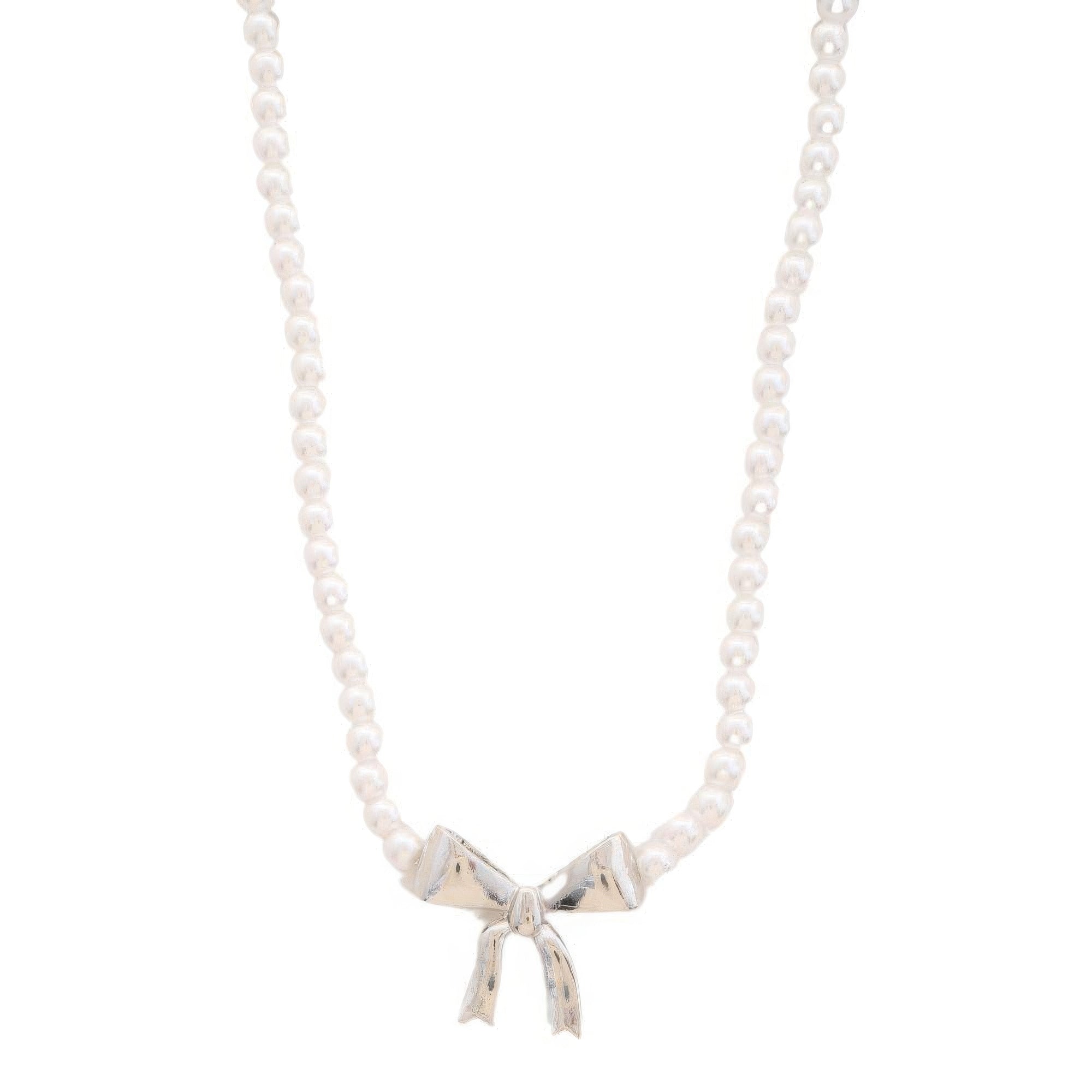 Pearl Ribbon Bow Pendant Necklace product image