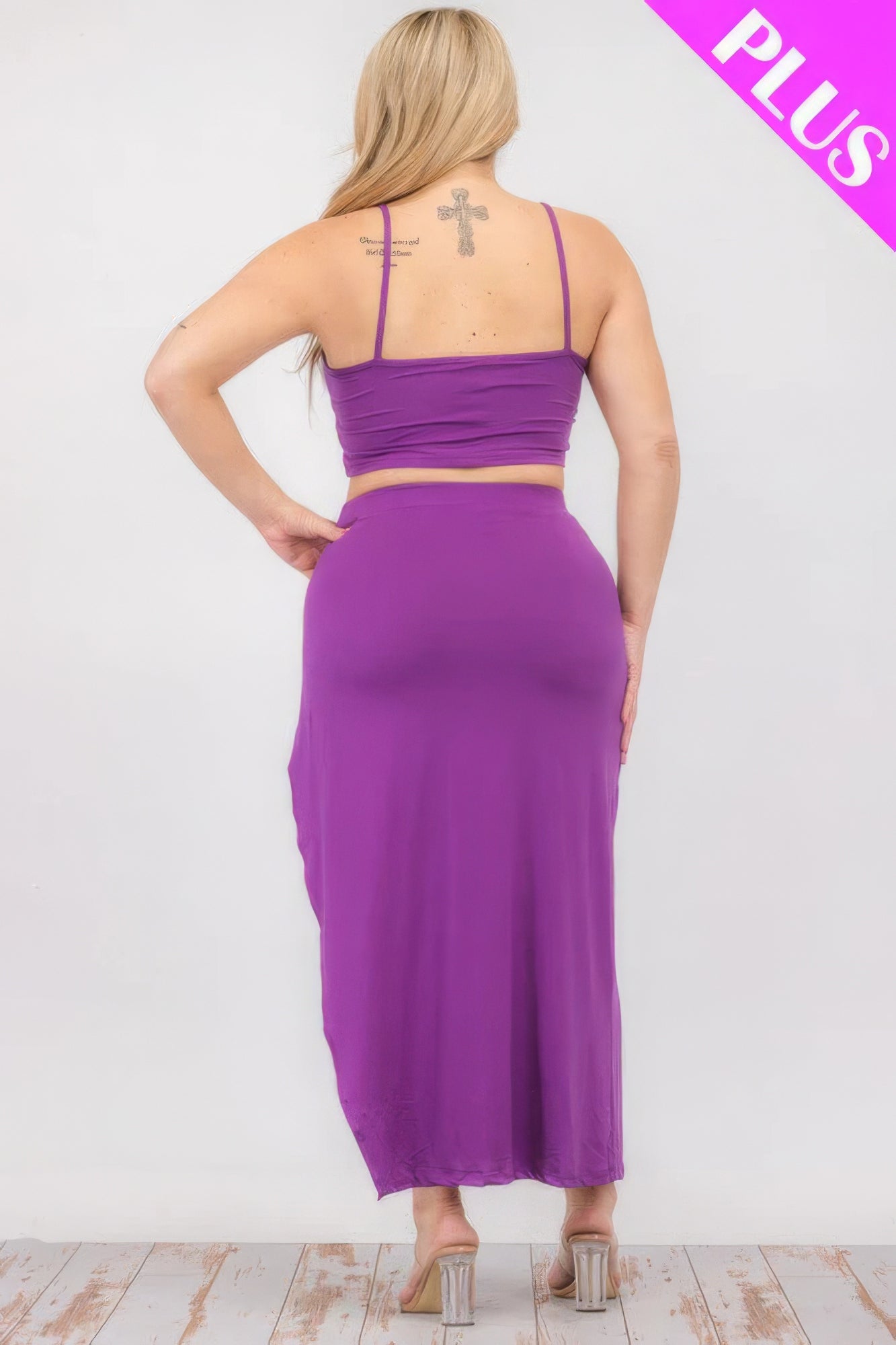 Plus Size Crop Cami & Split Thigh Maxi Skirt Set product image