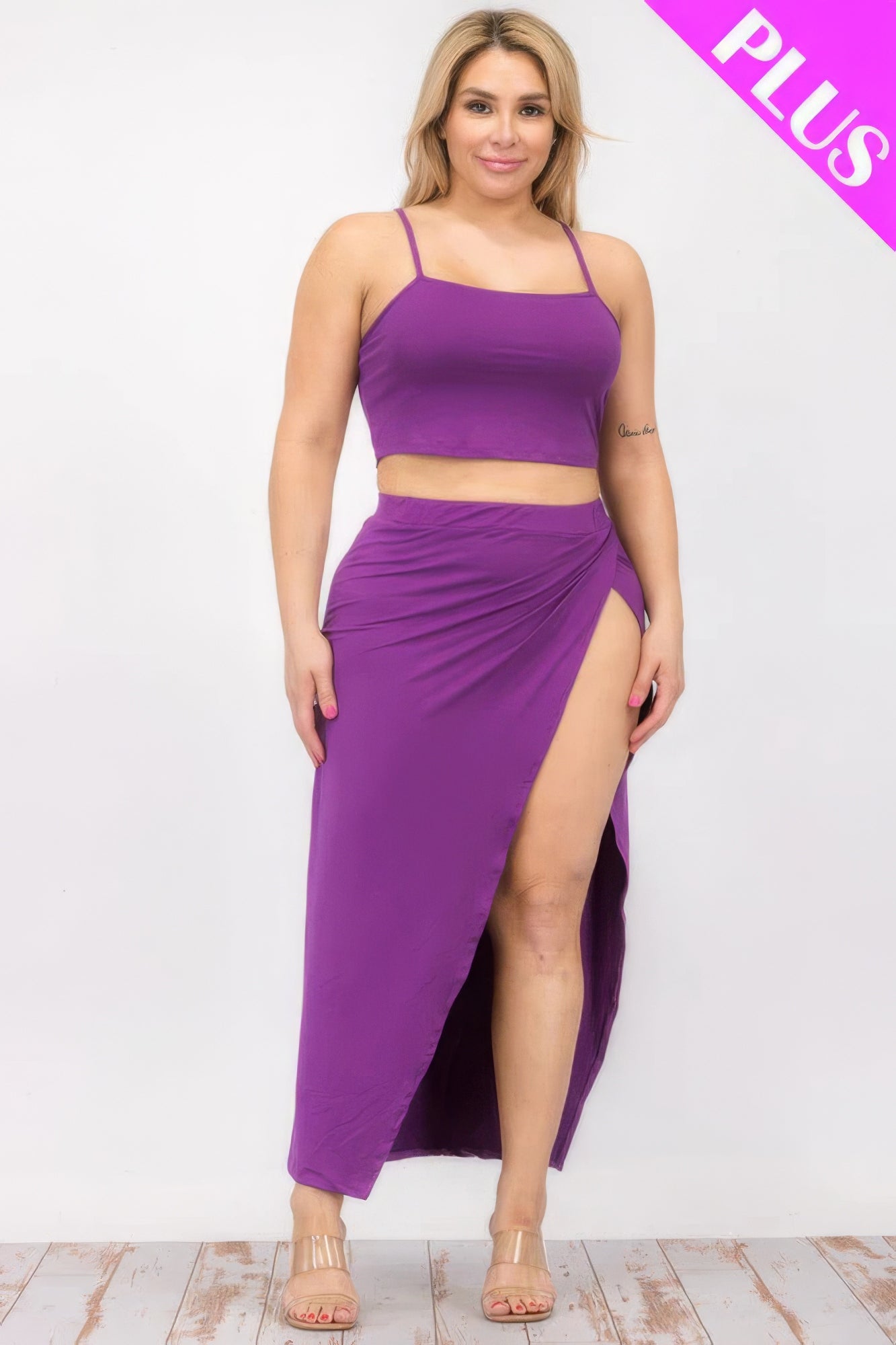 Plus Size Crop Cami & Split Thigh Maxi Skirt Set product image