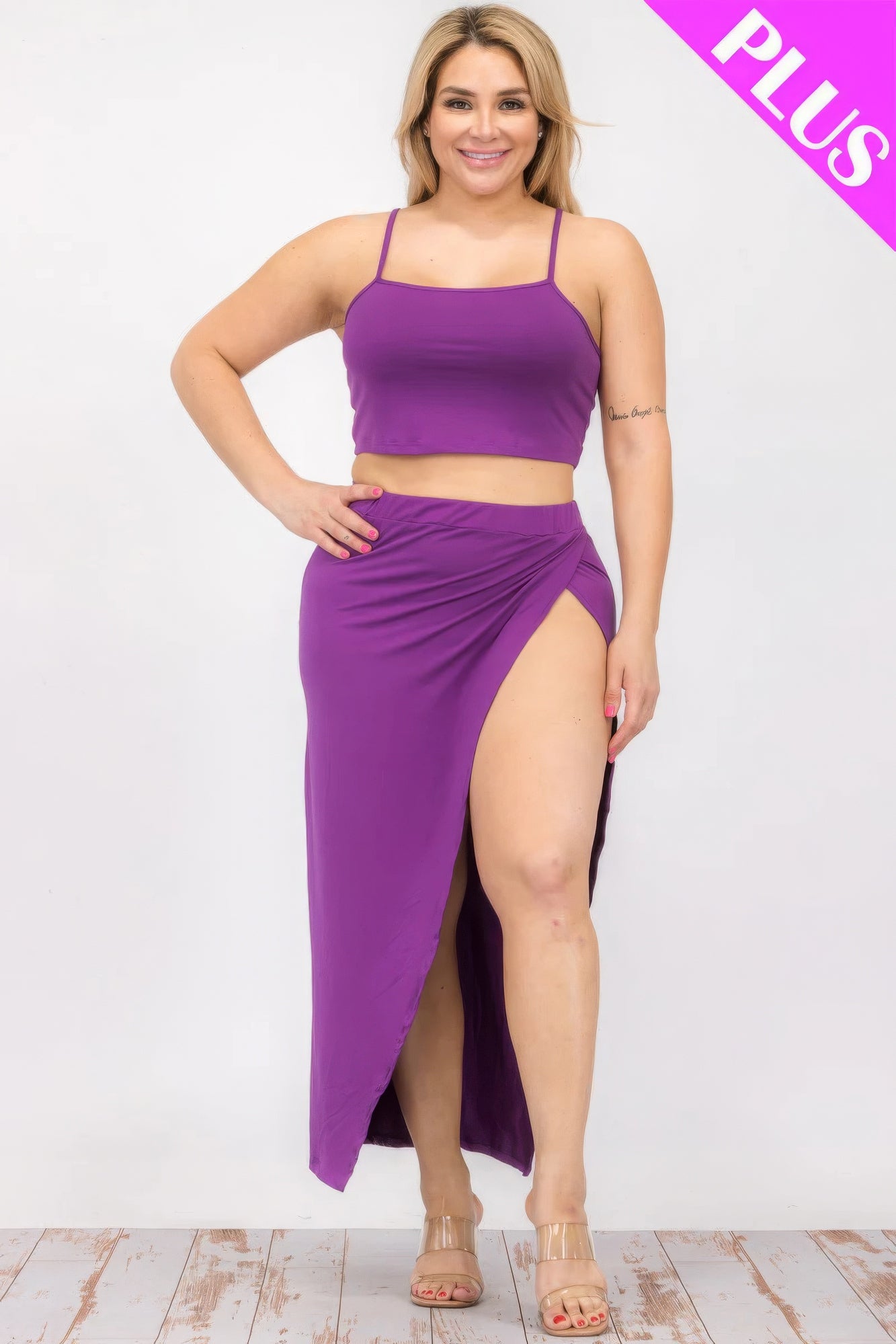 Plus Size Crop Cami & Split Thigh Maxi Skirt Set product image