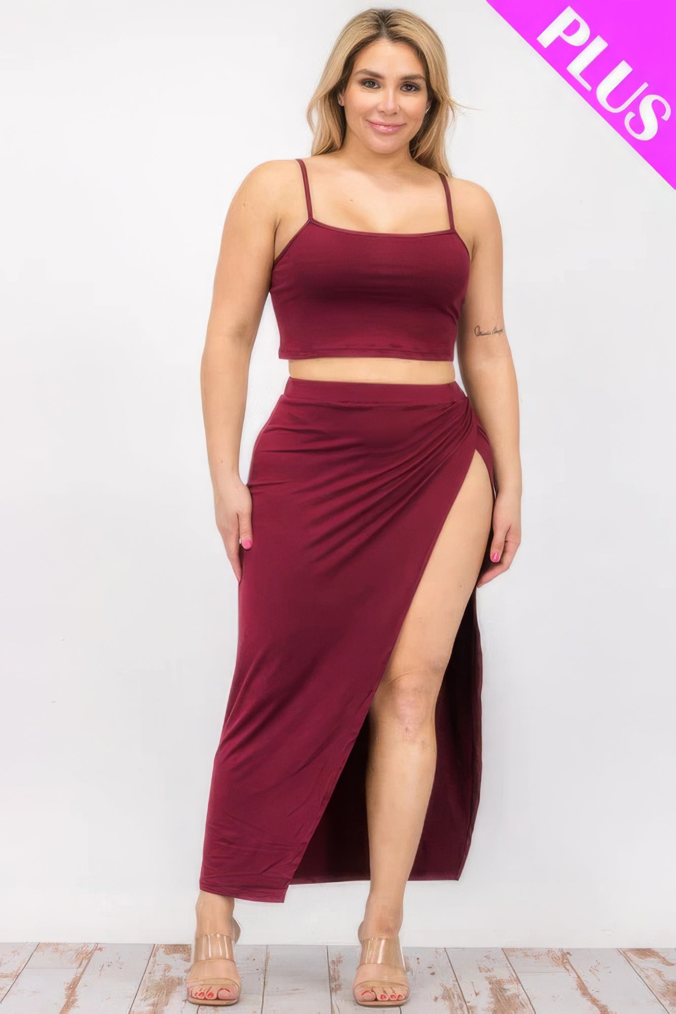 Plus Size Crop Cami & Split Thigh Maxi Skirt Set product image