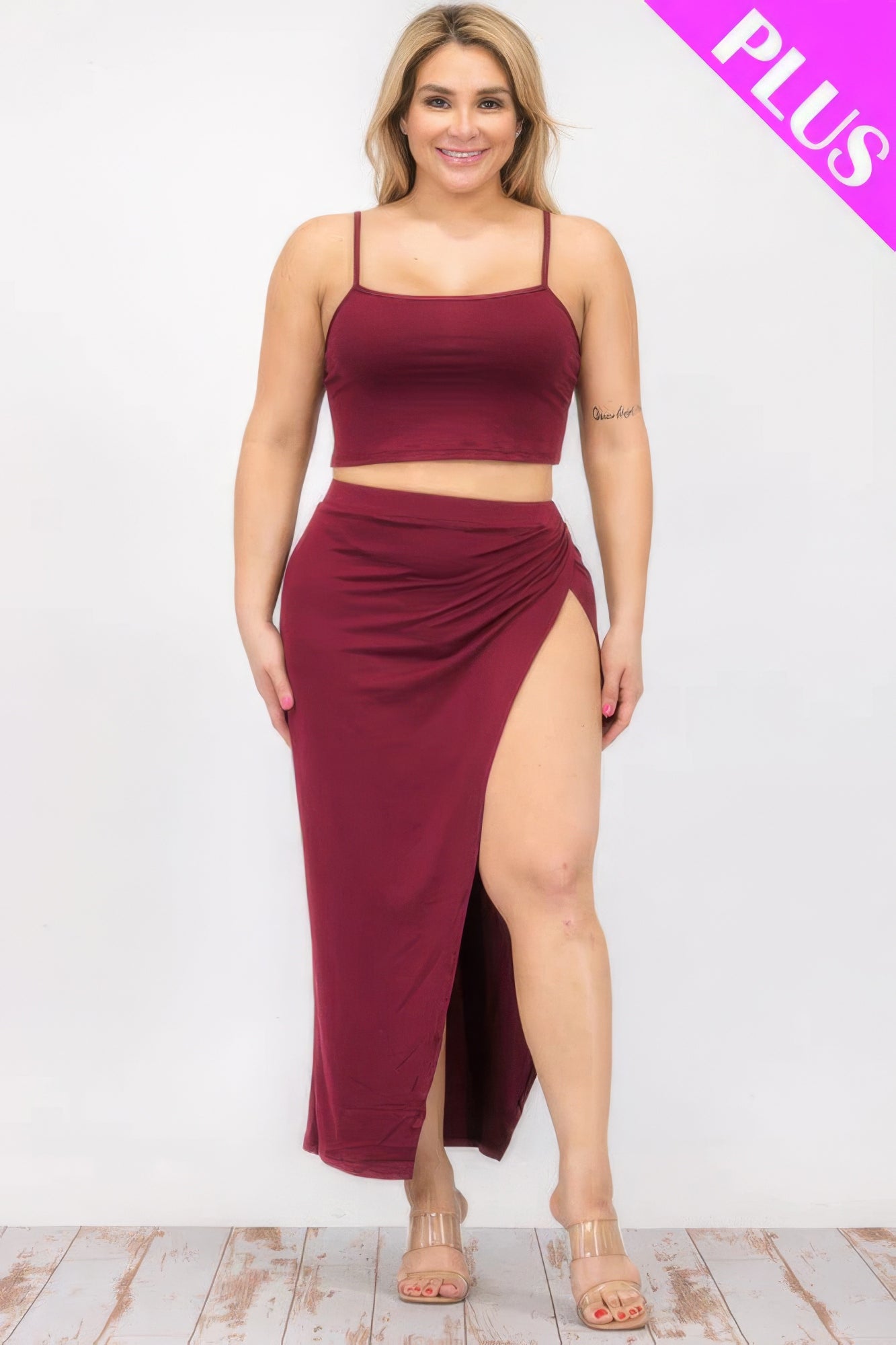 Plus Size Crop Cami & Split Thigh Maxi Skirt Set product image