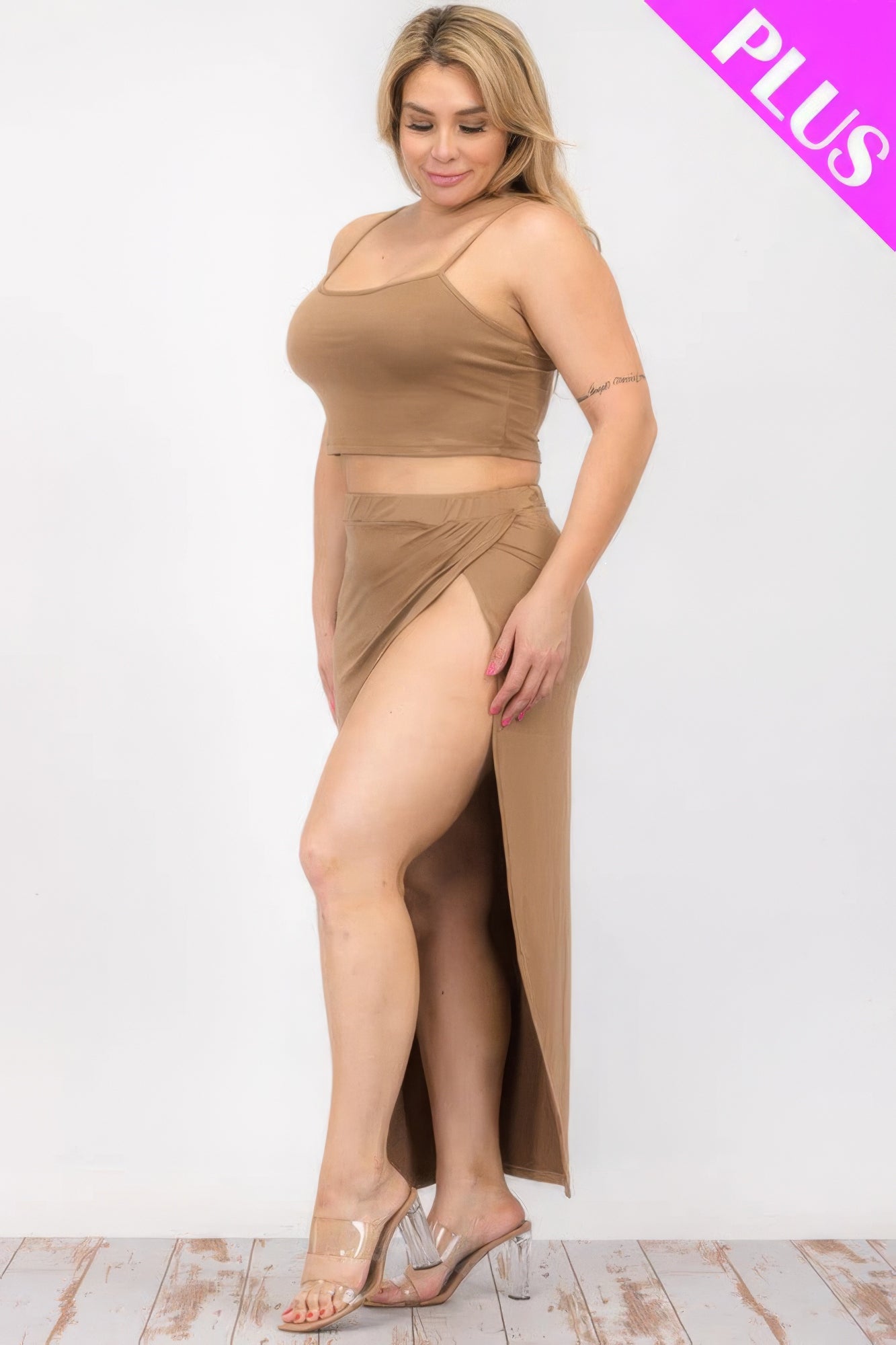 Plus Size Crop Cami & Split Thigh Maxi Skirt Set product image