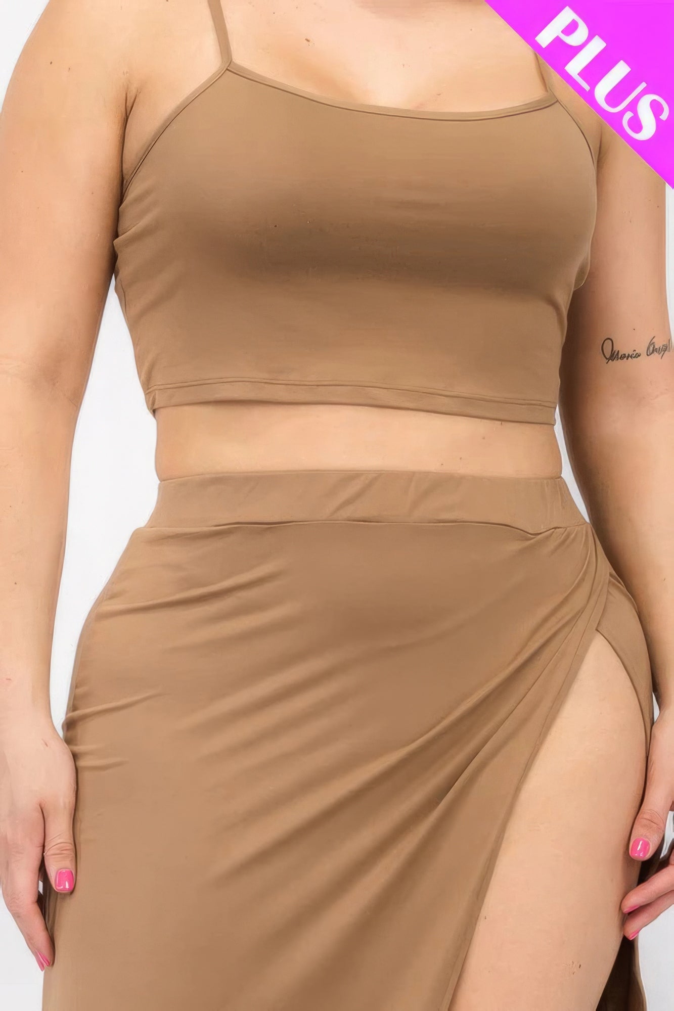 Plus Size Crop Cami & Split Thigh Maxi Skirt Set product image