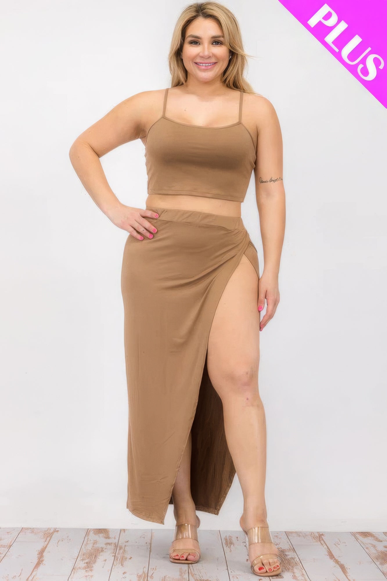 Plus Size Crop Cami & Split Thigh Maxi Skirt Set product image