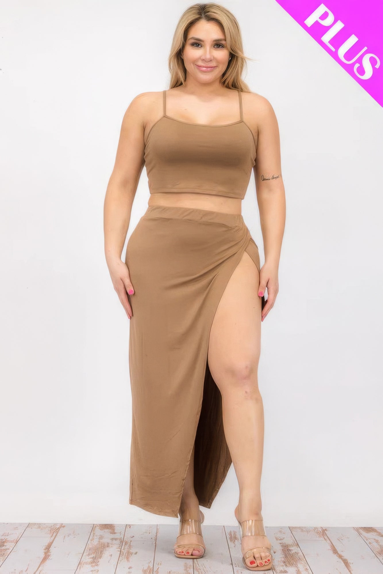 Plus Size Crop Cami & Split Thigh Maxi Skirt Set product image