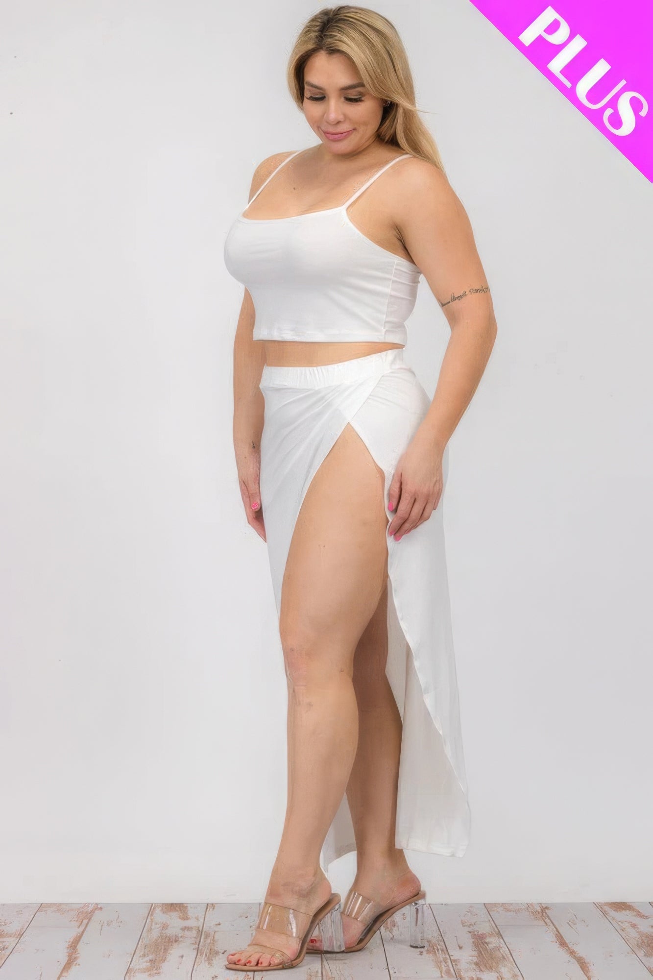 Plus Size Crop Cami & Split Thigh Maxi Skirt Set product image