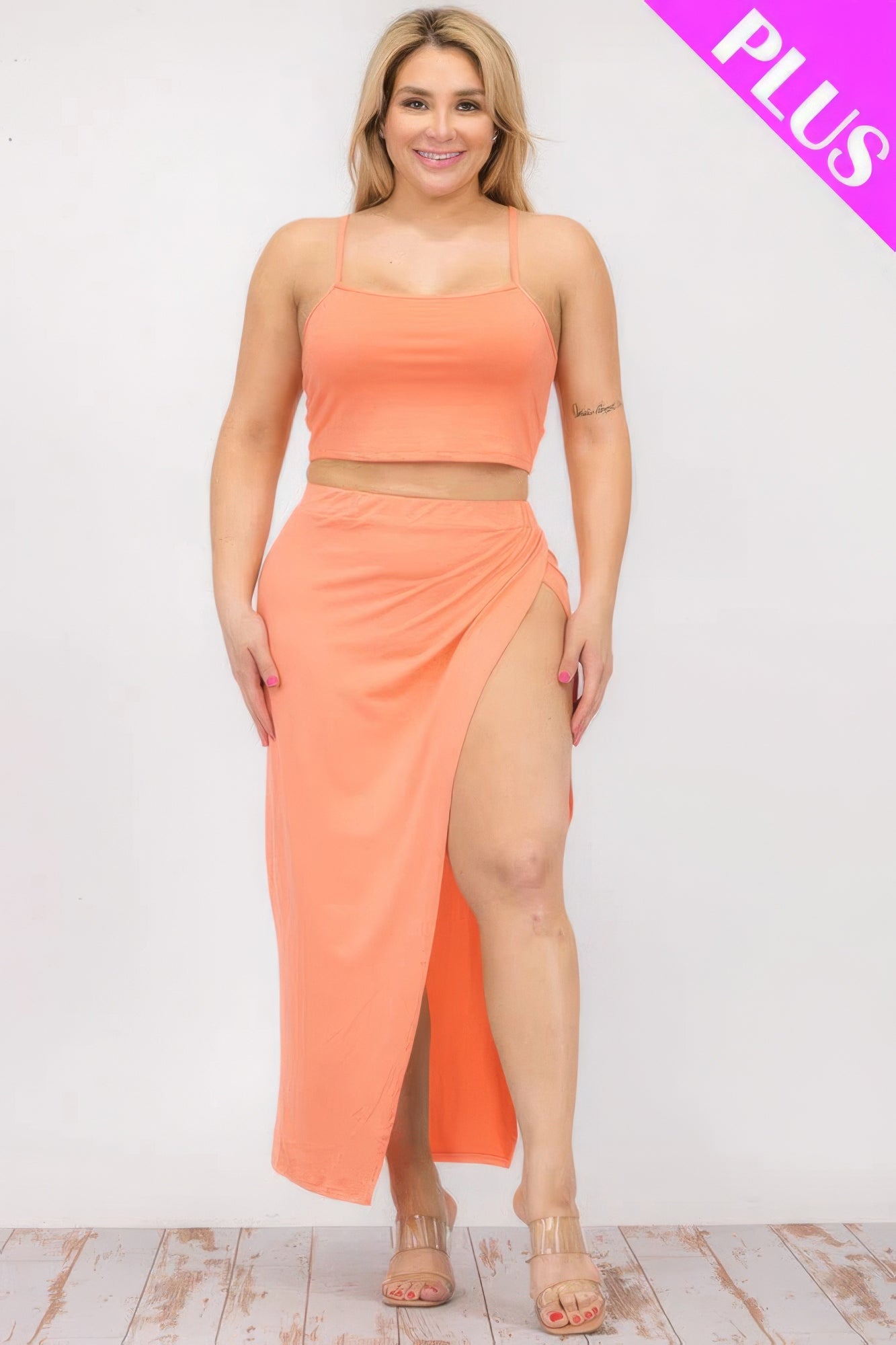 Plus Size Crop Cami & Split Thigh Maxi Skirt Set product image