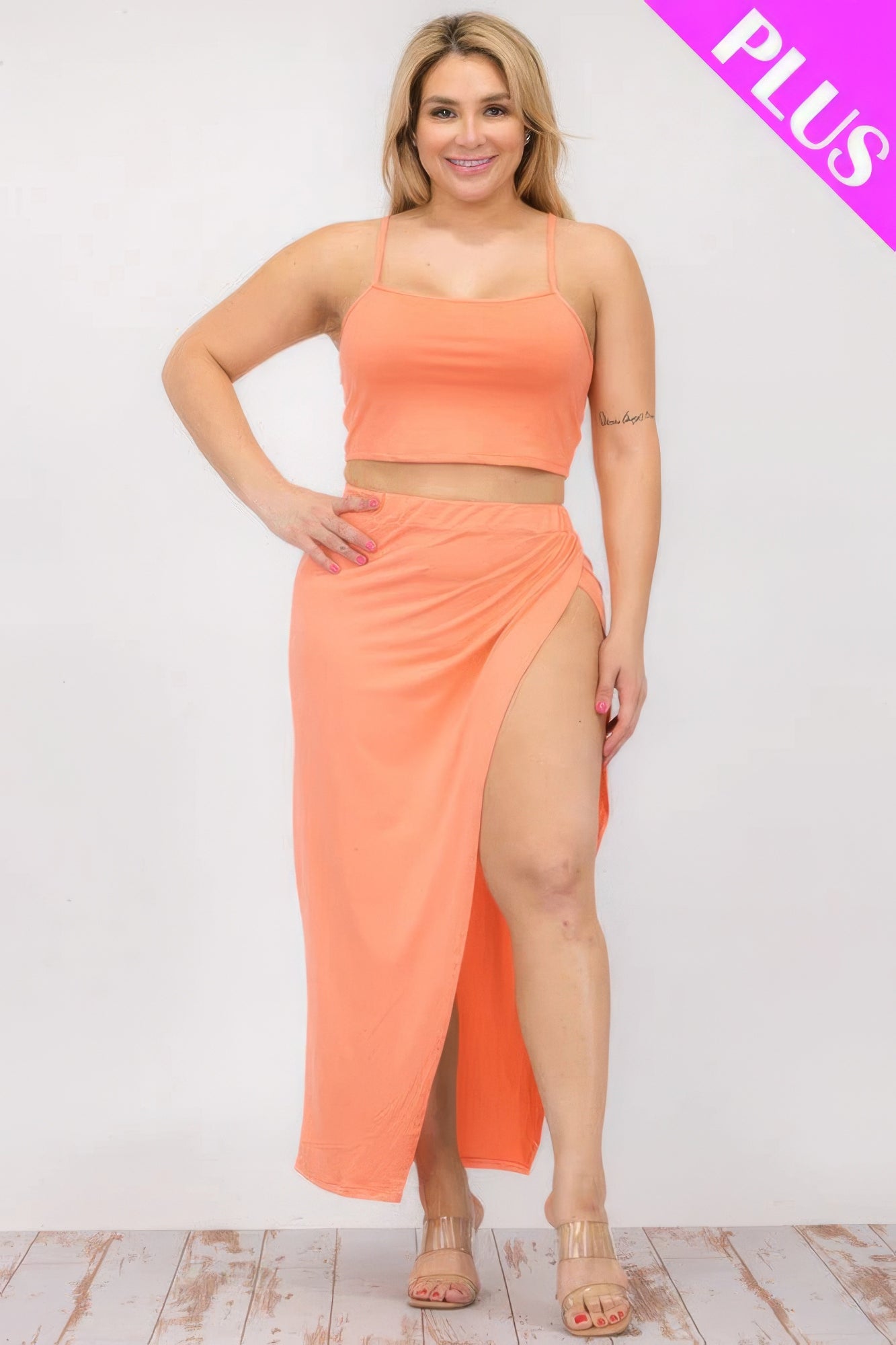 Plus Size Crop Cami & Split Thigh Maxi Skirt Set product image