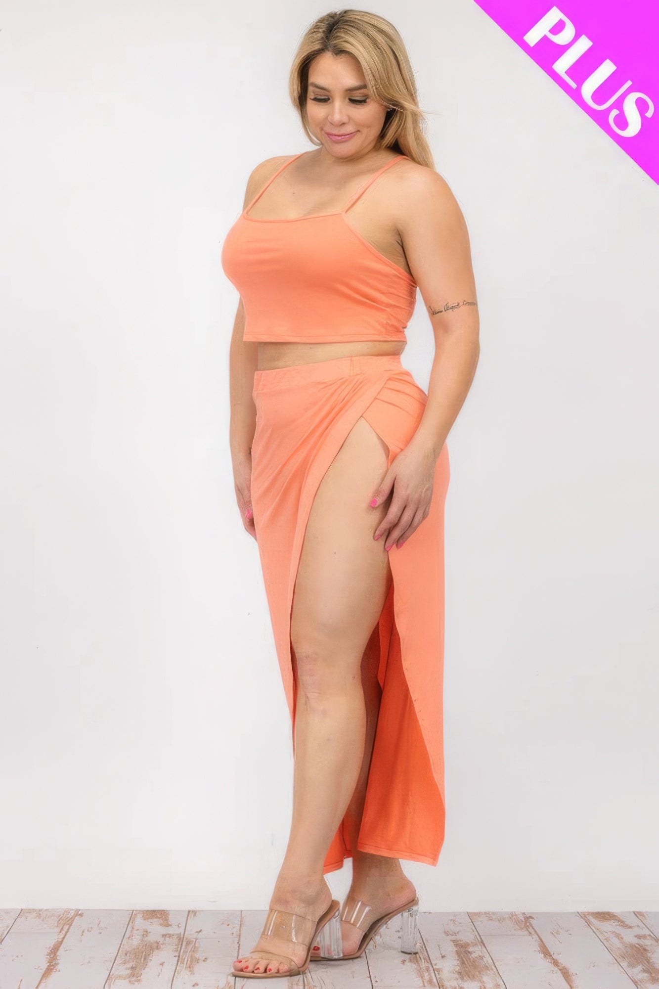 Plus Size Crop Cami & Split Thigh Maxi Skirt Set product image