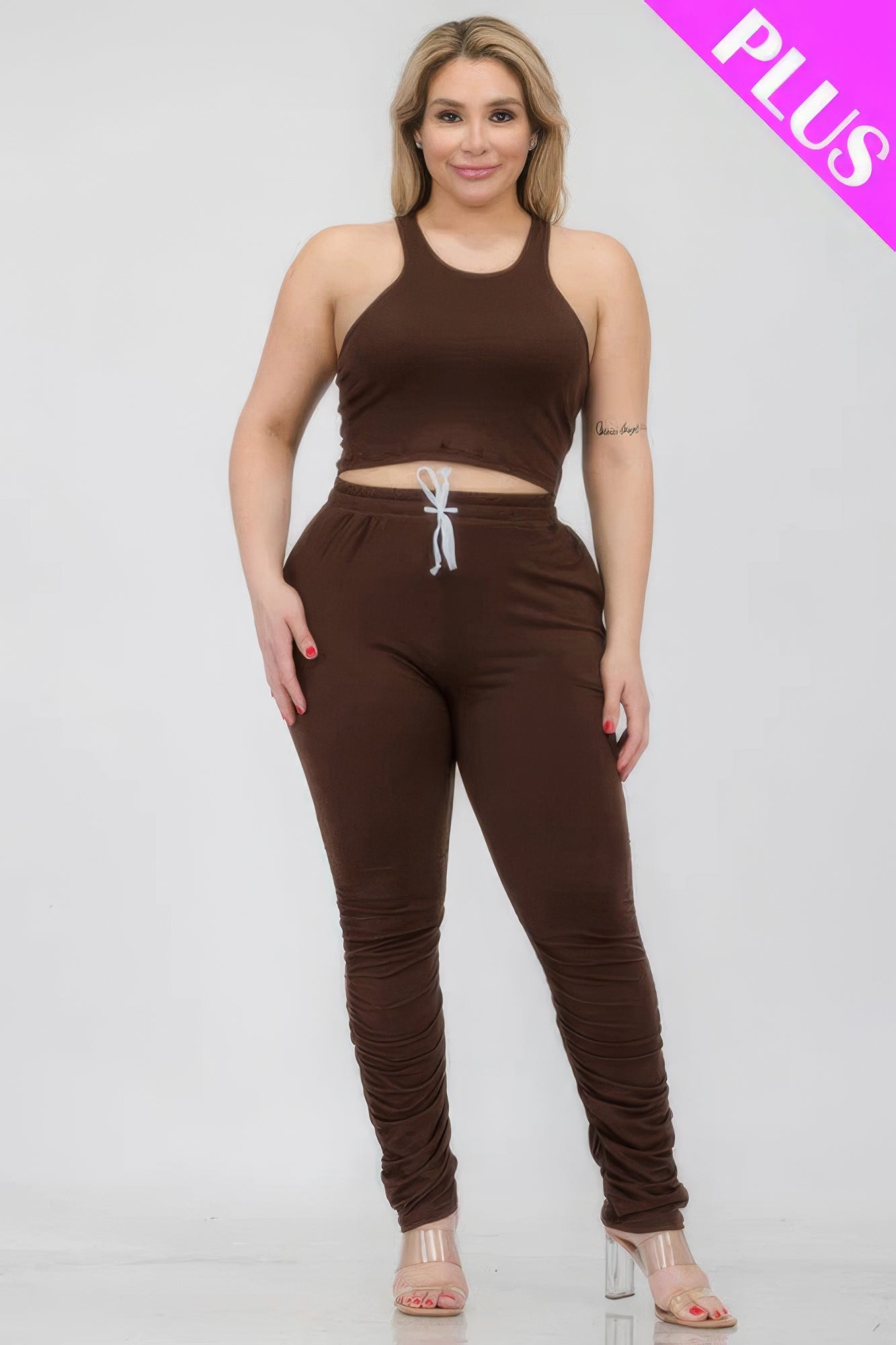 Plus Size Crop Tank Top & Ruched Pants Set product image