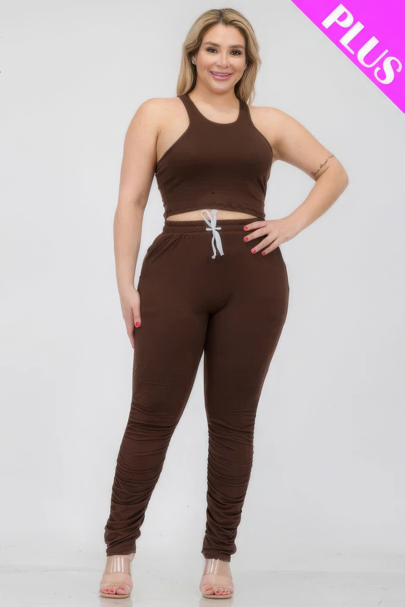 Plus Size Crop Tank Top & Ruched Pants Set product image