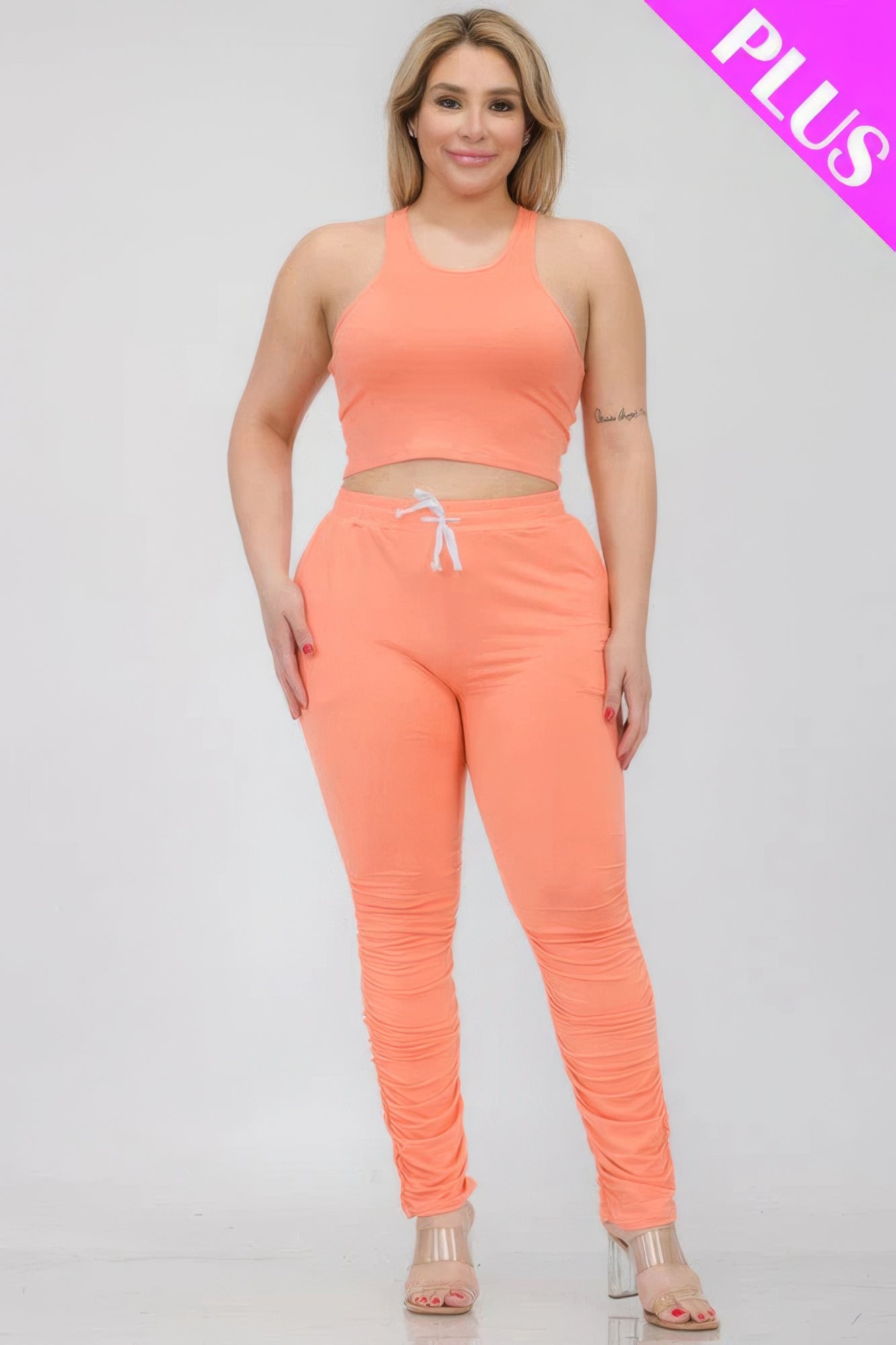 Plus Size Crop Tank Top & Ruched Pants Set product image