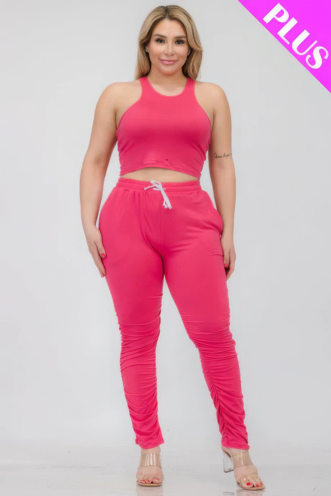 Plus Size Crop Tank Top & Ruched Pants Set product image