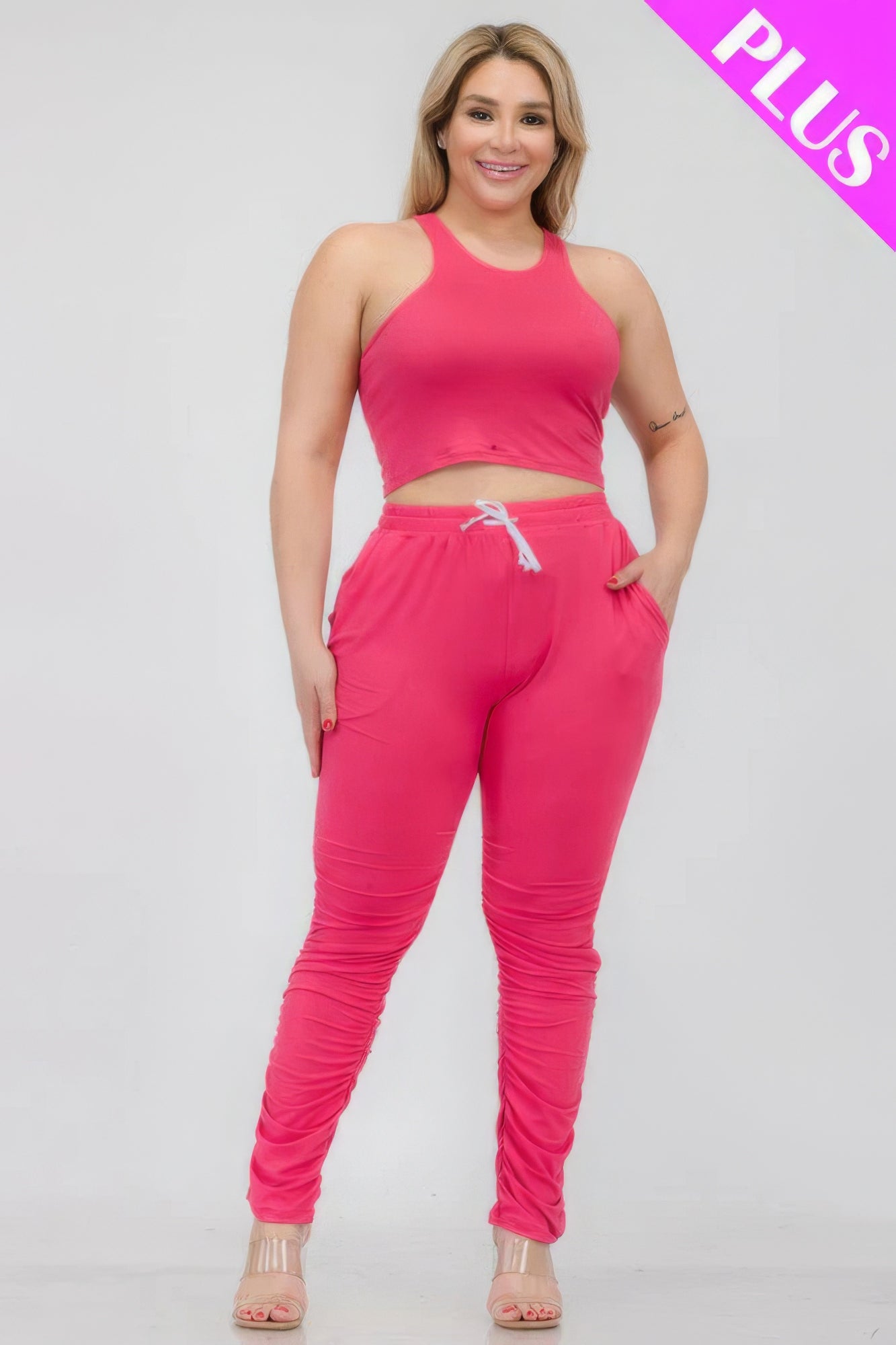 Plus Size Crop Tank Top & Ruched Pants Set product image