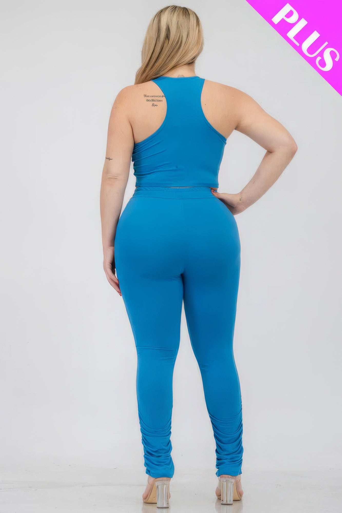 Plus Size Crop Tank Top & Ruched Pants Set product image