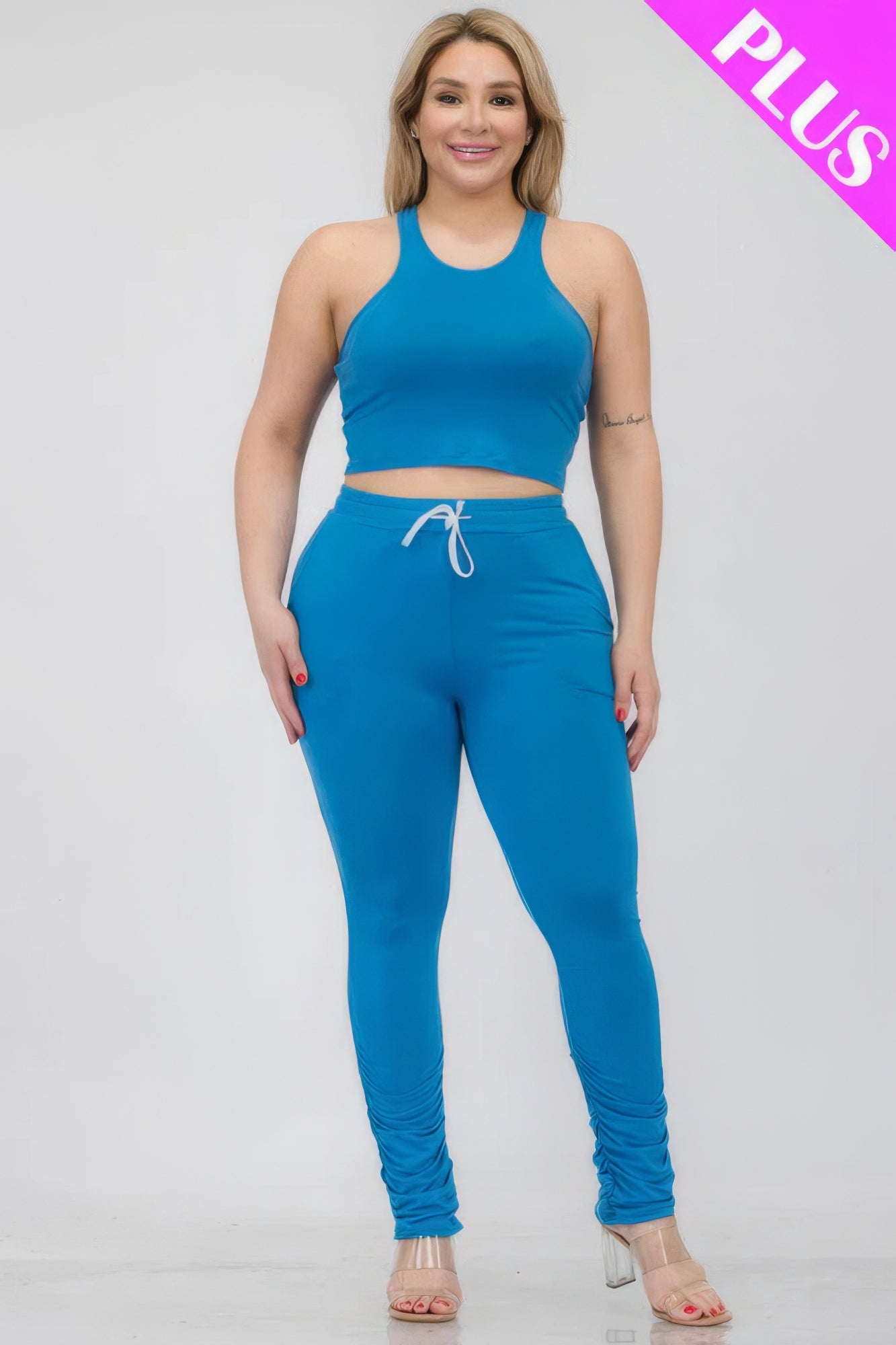 Plus Size Crop Tank Top & Ruched Pants Set product image