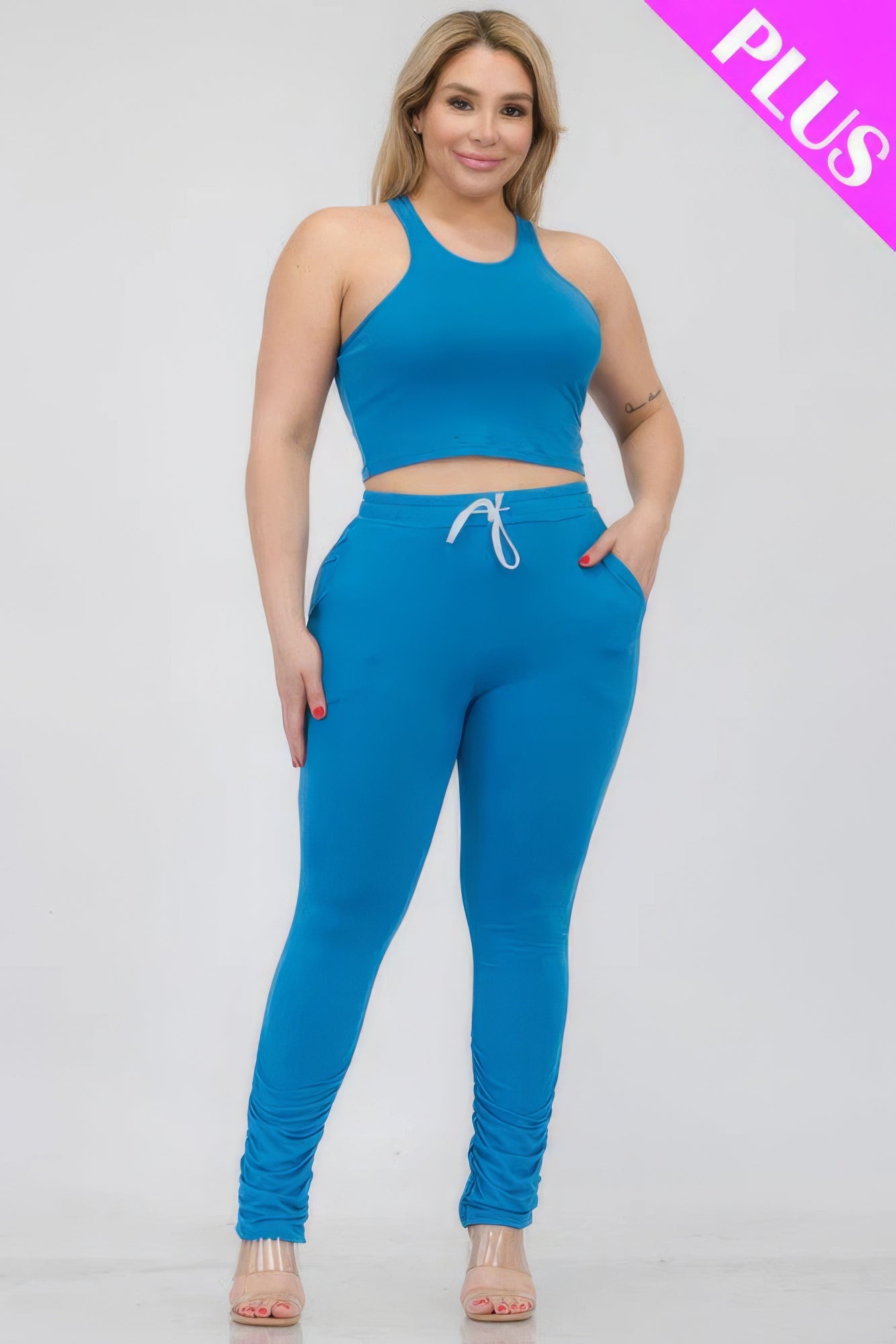 Plus Size Crop Tank Top & Ruched Pants Set product image