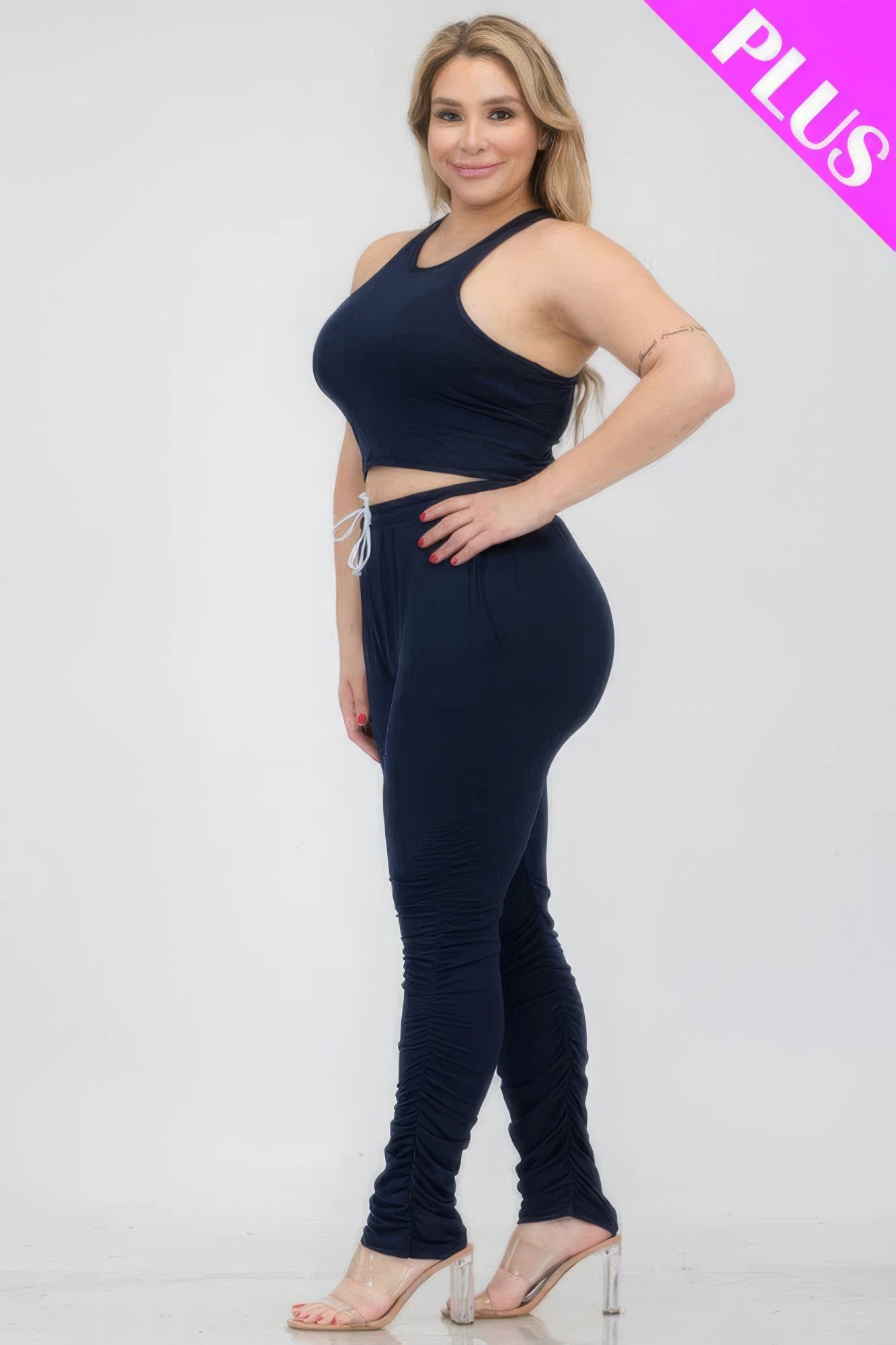 Plus Size Crop Tank Top & Ruched Pants Set product image