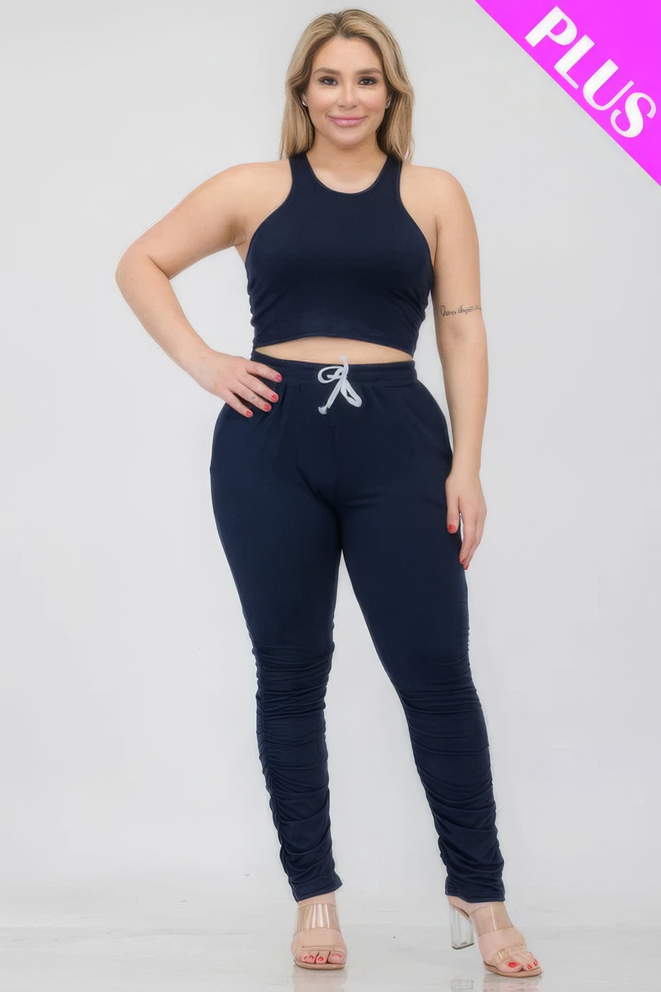 Plus Size Crop Tank Top & Ruched Pants Set product image