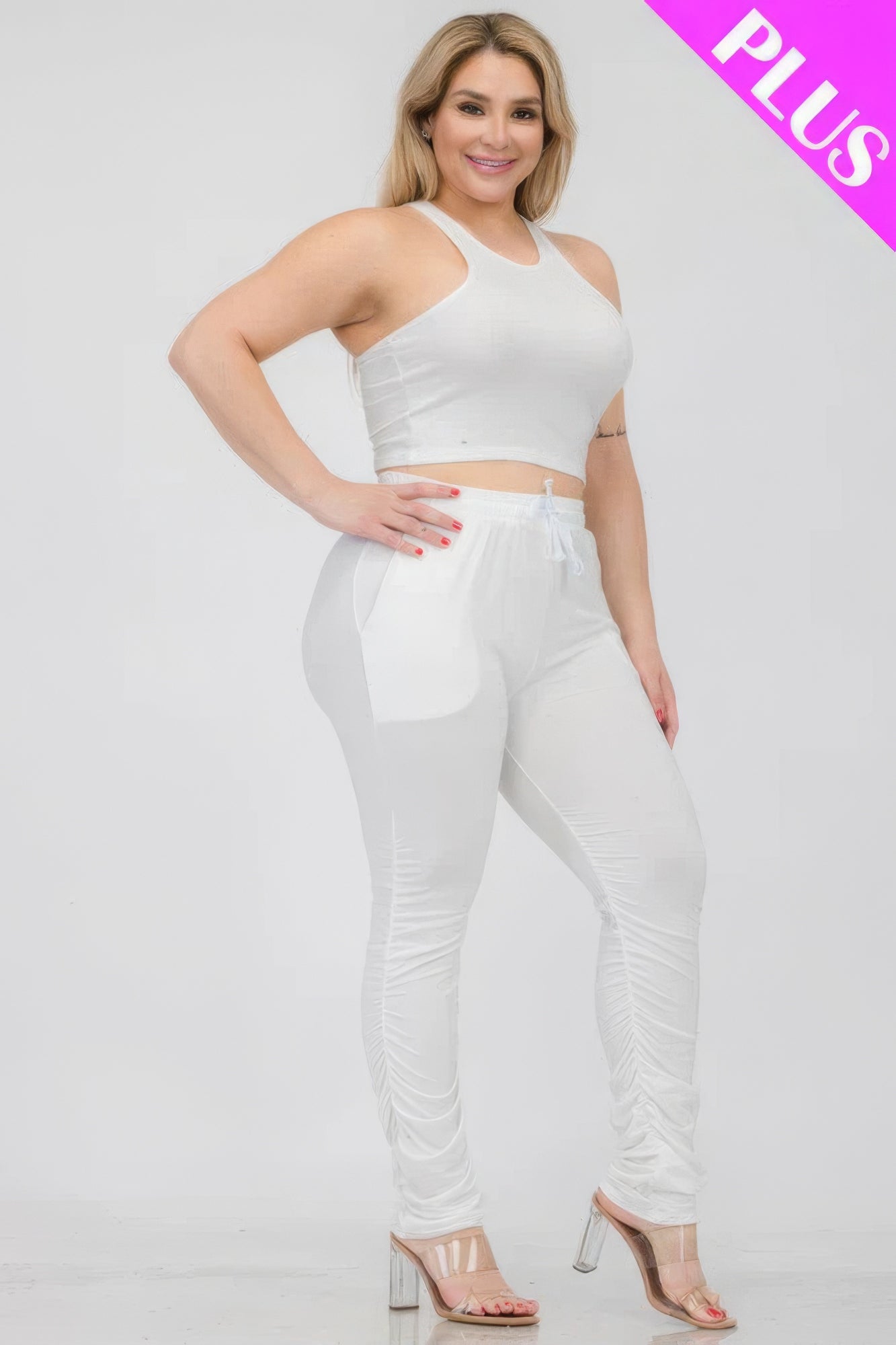 Plus Size Crop Tank Top & Ruched Pants Set product image