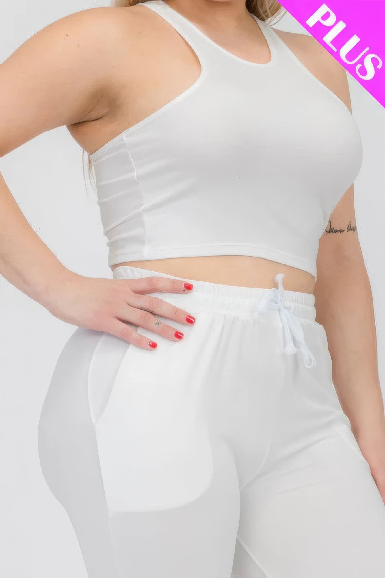 Plus Size Crop Tank Top & Ruched Pants Set product image