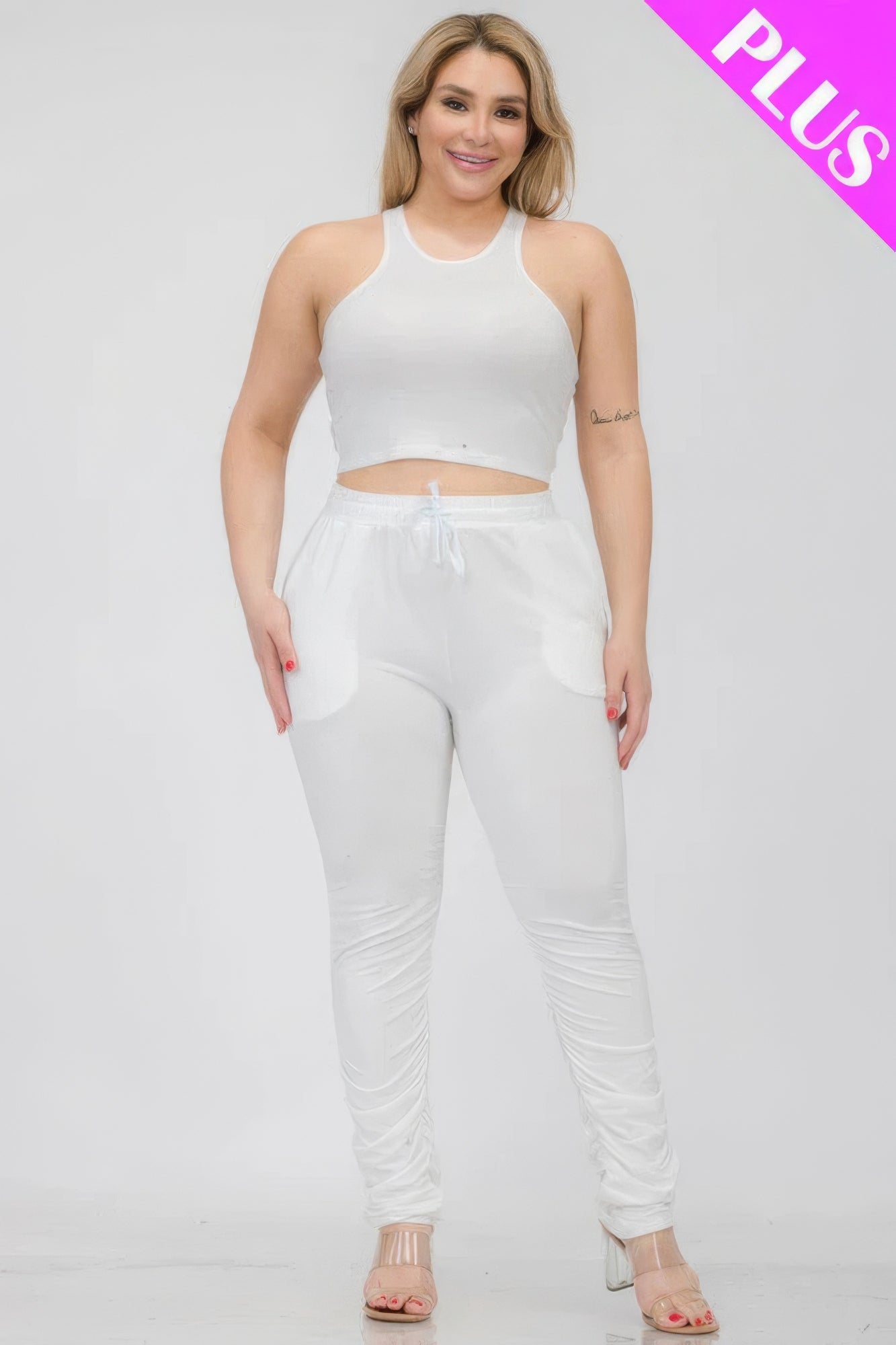 Plus Size Crop Tank Top & Ruched Pants Set product image