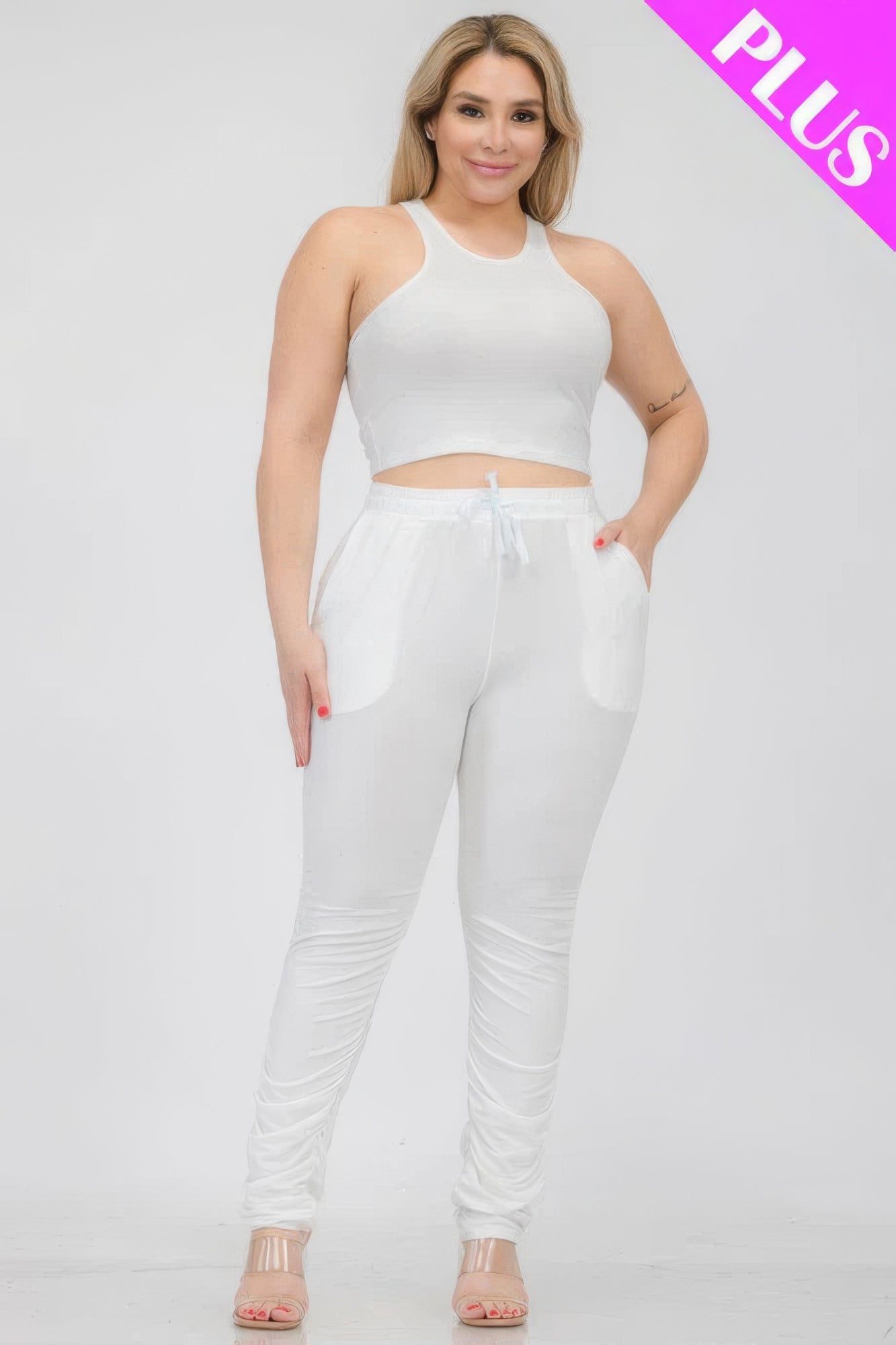 Plus Size Crop Tank Top & Ruched Pants Set product image
