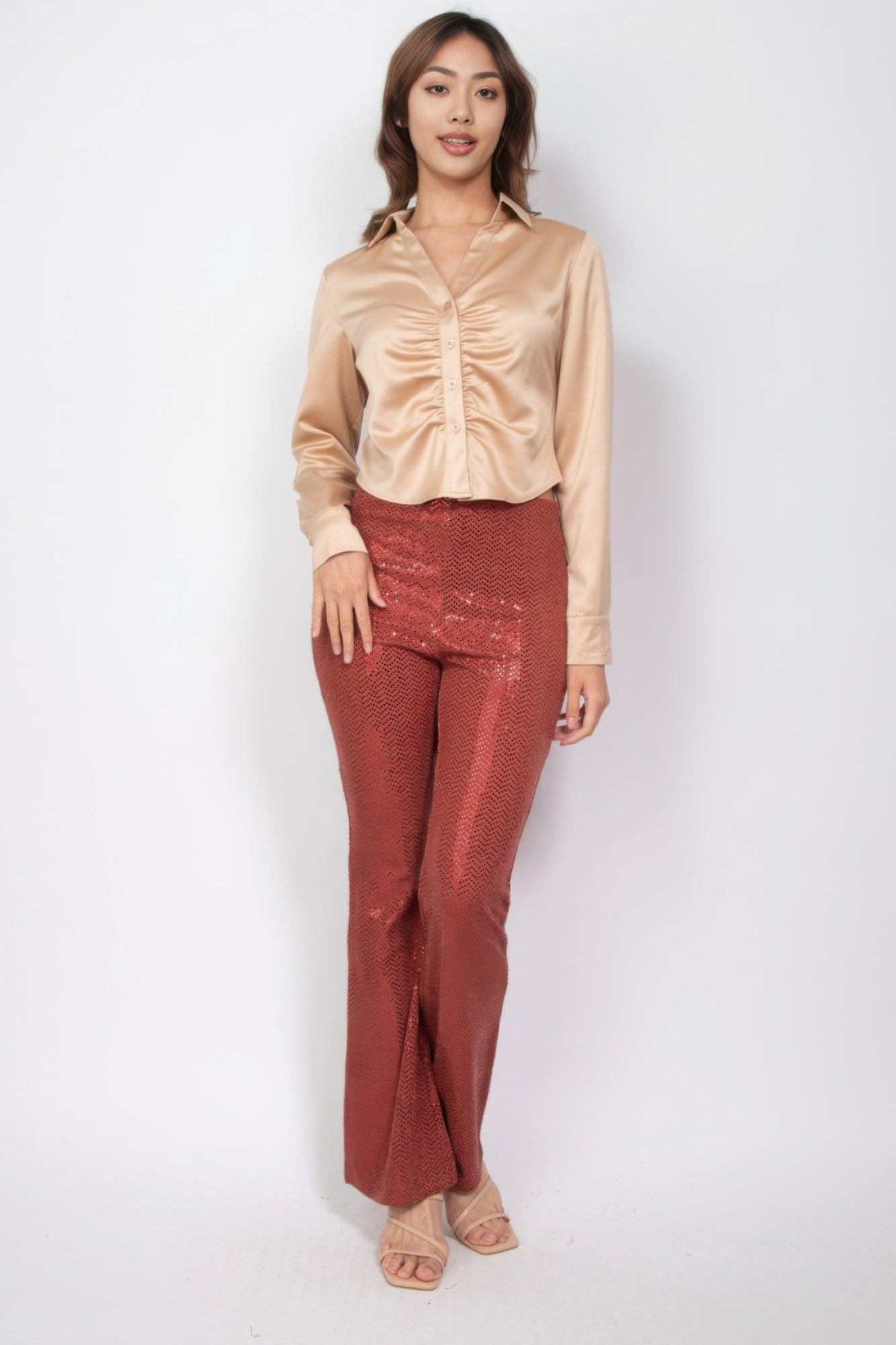 Sequined Fit & Flare Midrise Pants product image