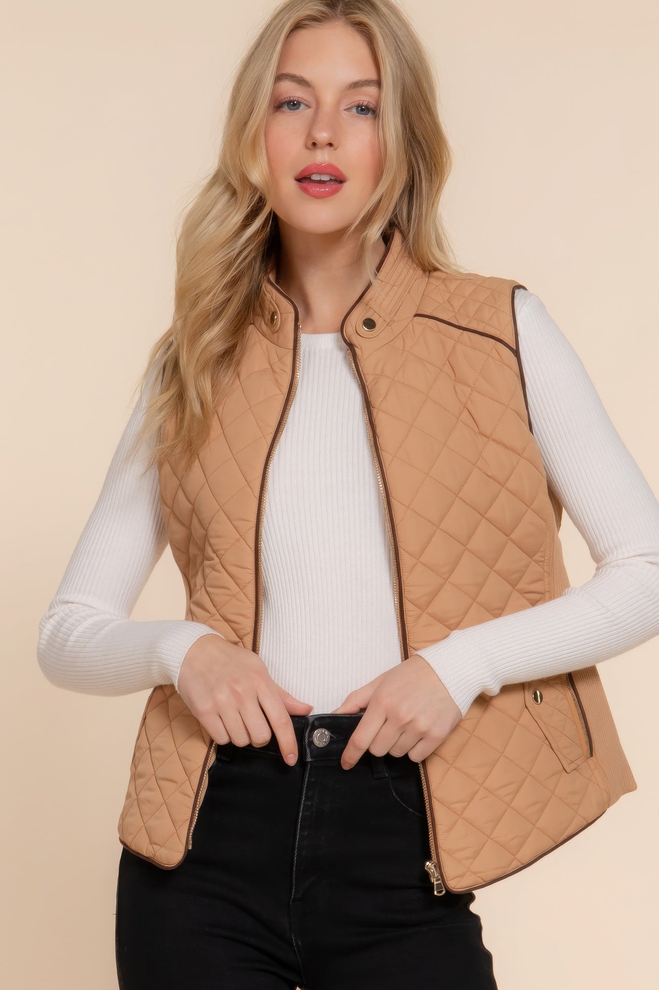 Suede Piping Quilted Padding Vest product image