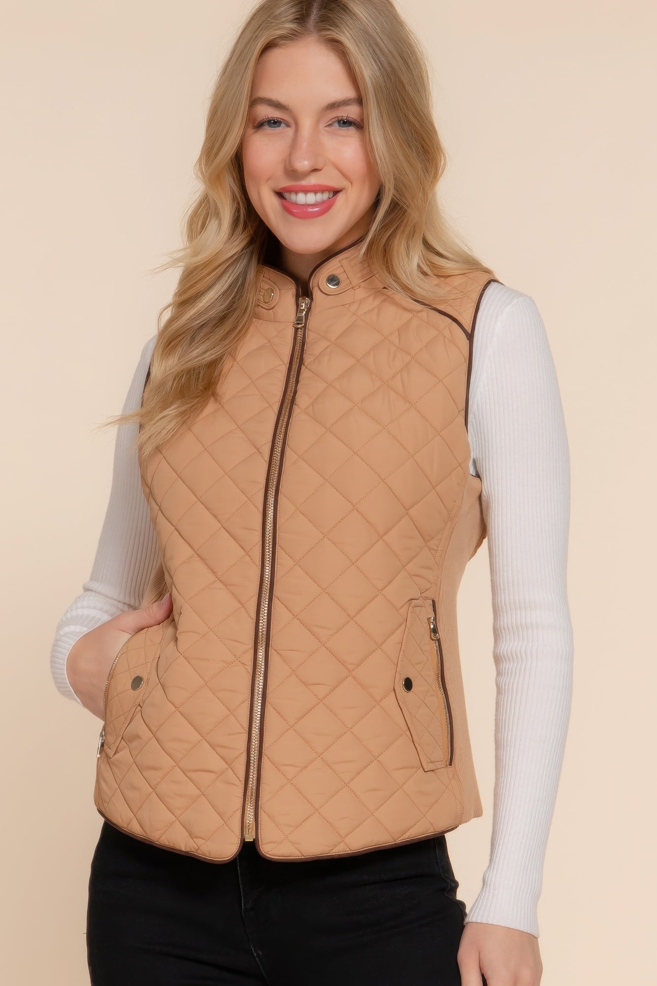 Suede Piping Quilted Padding Vest product image
