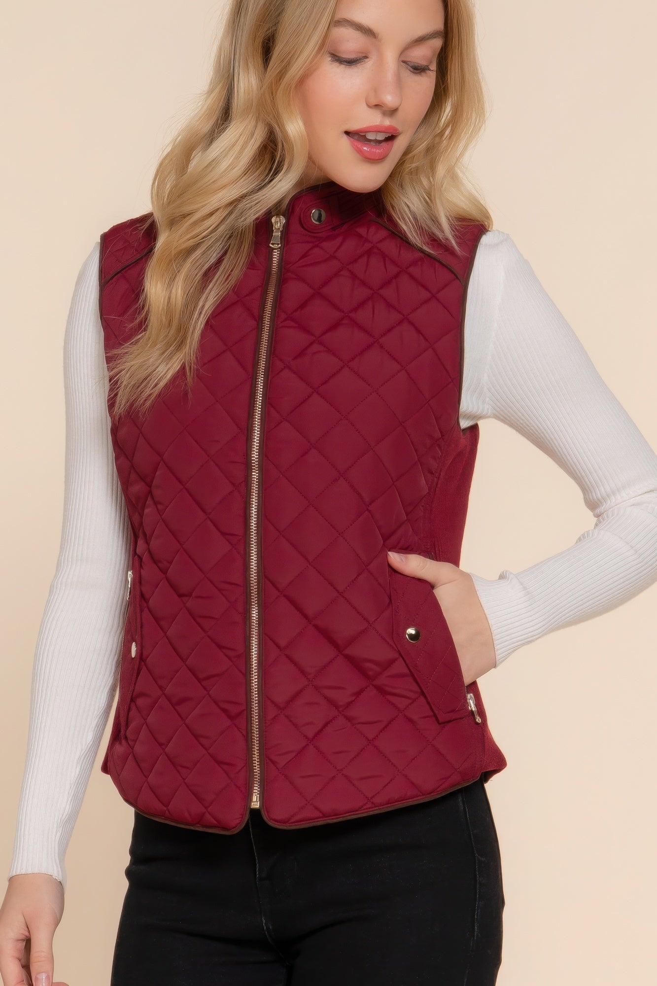 Suede Piping Quilted Padding Vest product image