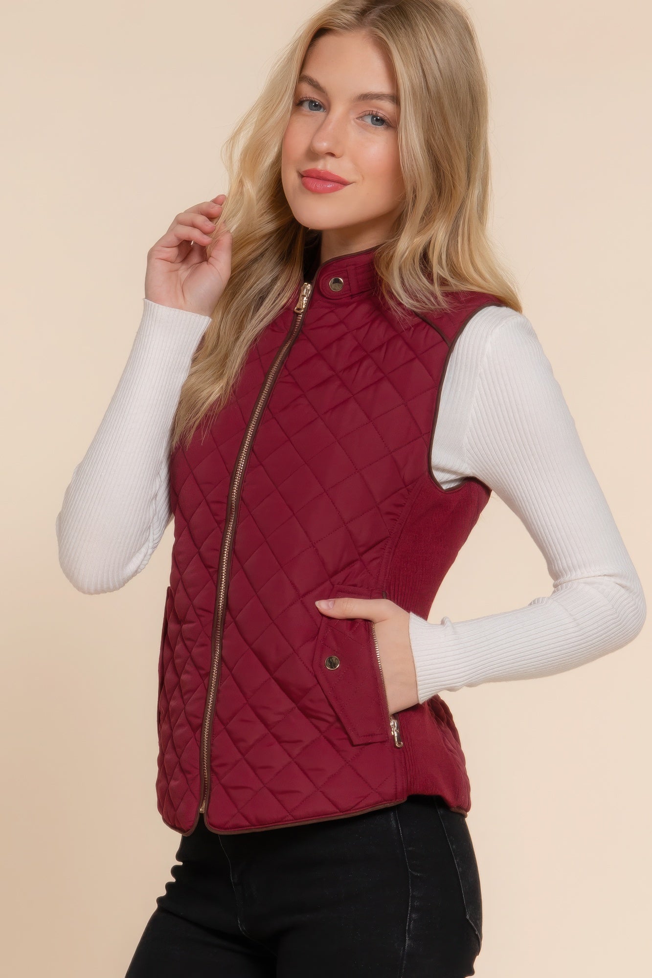 Suede Piping Quilted Padding Vest product image
