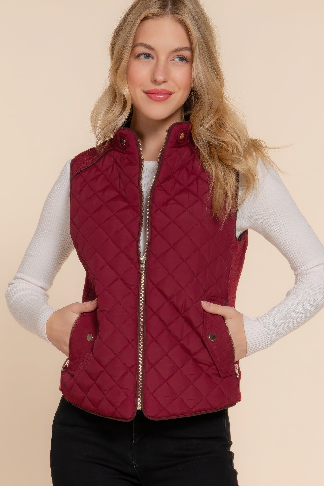 Suede Piping Quilted Padding Vest product image
