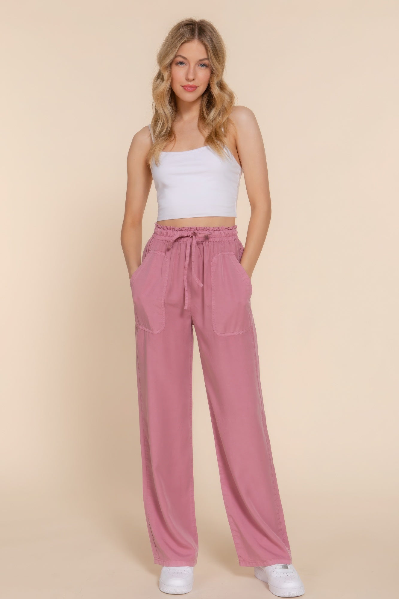 Elastic Waist Tencel Long Pants product image