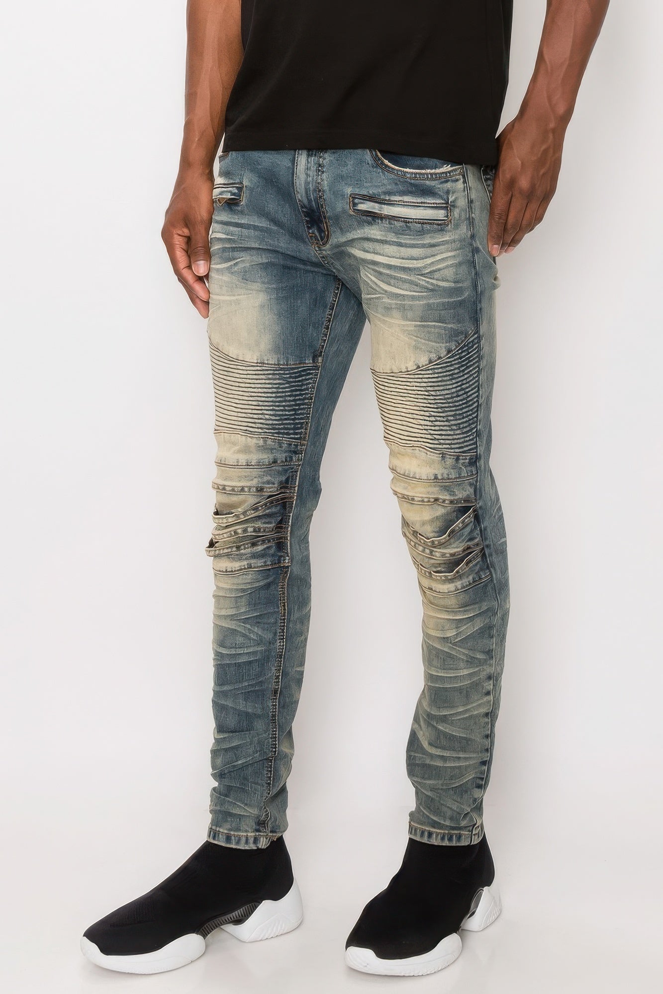 Men Creased Biker Denim Jeans product image